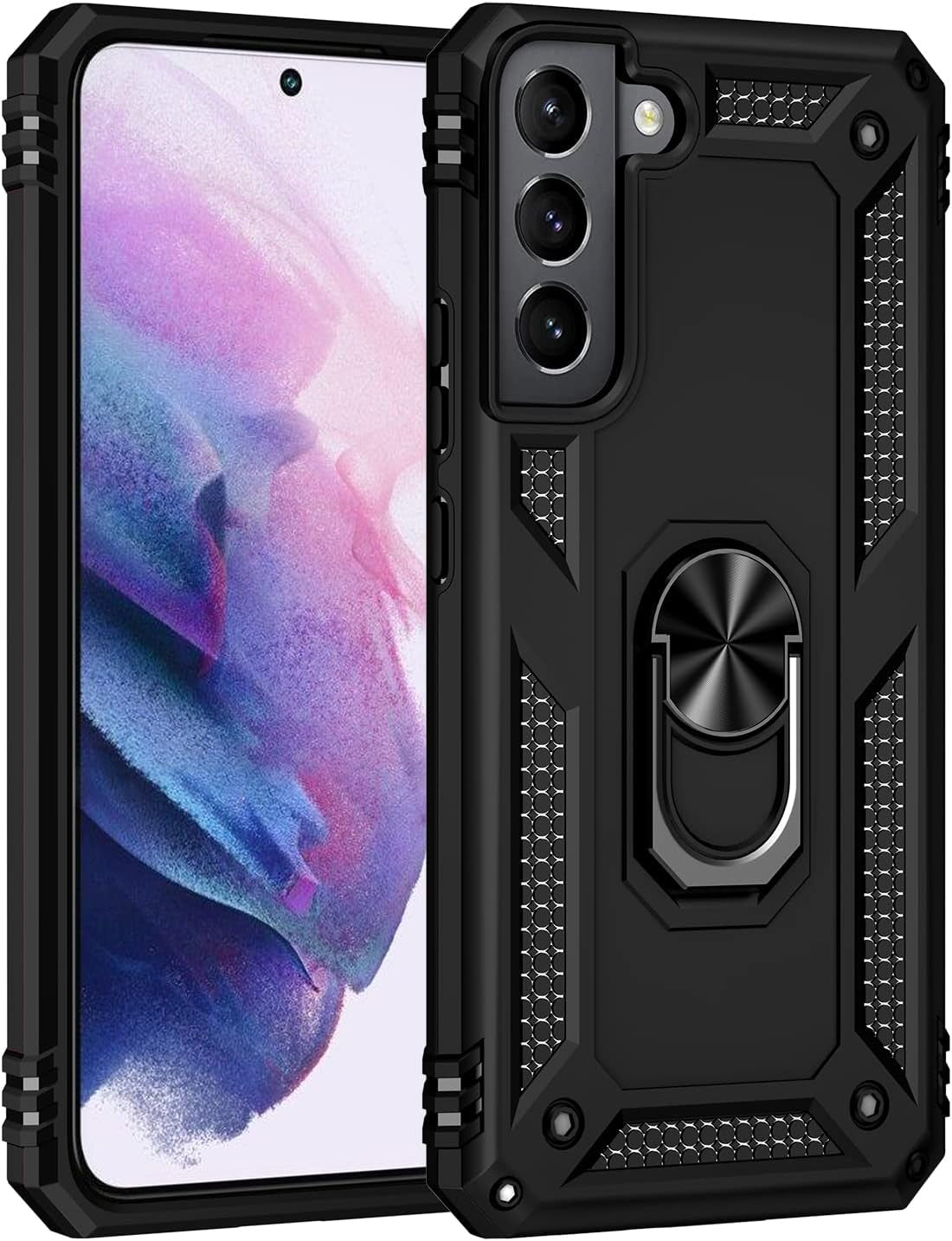 Dionsibei Military Grade Drop Impact for Samsung Galaxy S22 Case Galaxy S22 5G Case 360 Metal Rotating Ring Kickstand Holder Armor Heavy Duty Shockproof Case for Galaxy S22 Phone Case (Black)  Dionsibei   