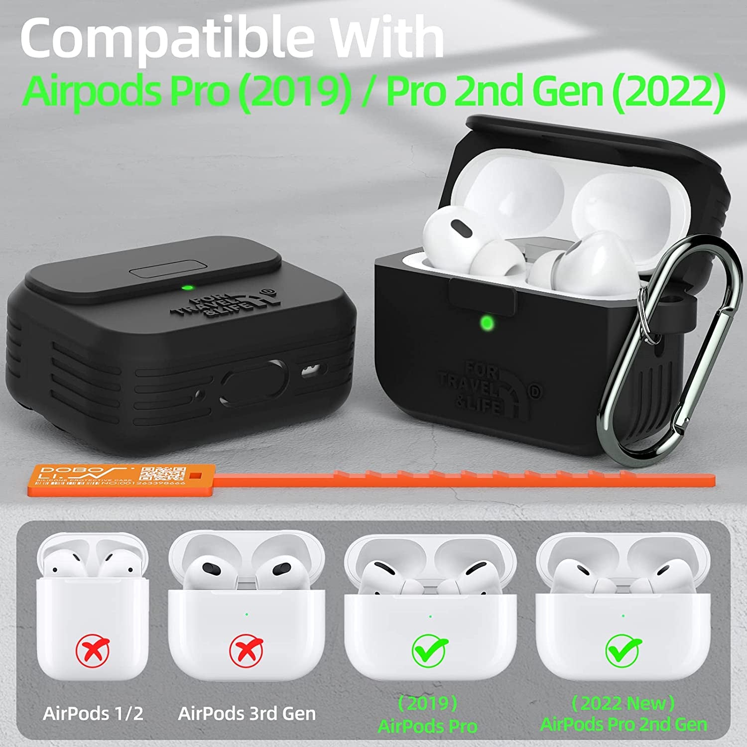 Airpods Pro 2Nd/1St Generation Case Cover,Secure Lock Full Protective Silicone Skin Accessories for Women Men with Apple Airpods Pro 2022/2019 Charging Case,Design by Doboli,Black  Doboli   