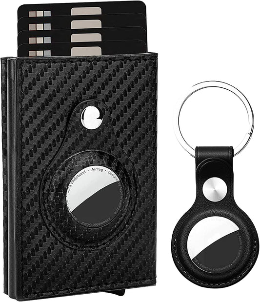Elzama Smart Airtag Wallet with Air Tag Keychain| Slim Carbon Leather Wallets with Pop up Credit Card Holder and RFID Blocking for Men & Women - Accessory Case for Air Tags (Apple Airtag NOT Included)  elzama   