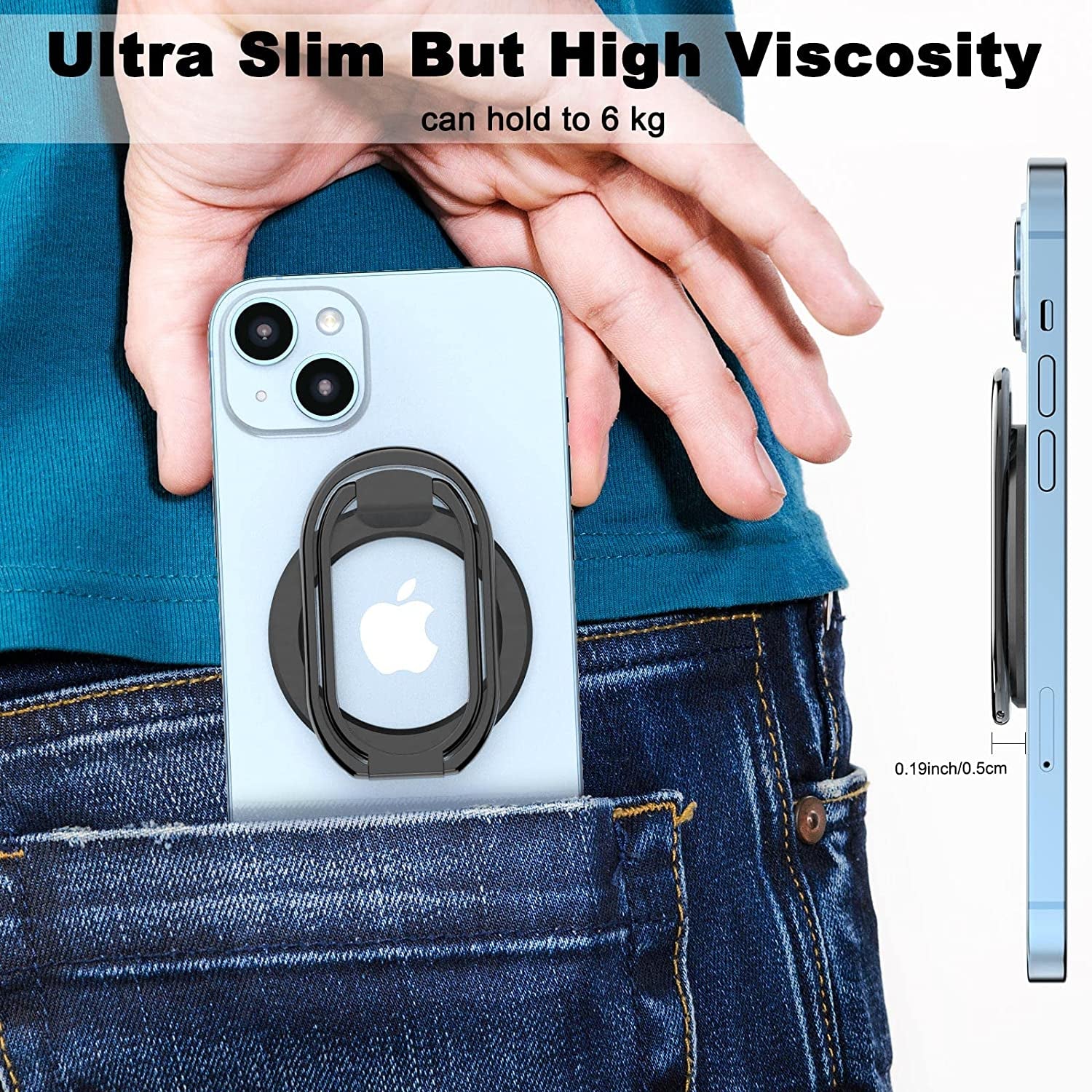 Magnetic Phone Ring Holder Compatible for Mag Safe Phone Grip Magnetic Phone Ring Holder Finger Kickstand, Adjustable Kickstand for Iphone 14/13/12 Series(Black)  imeilee   