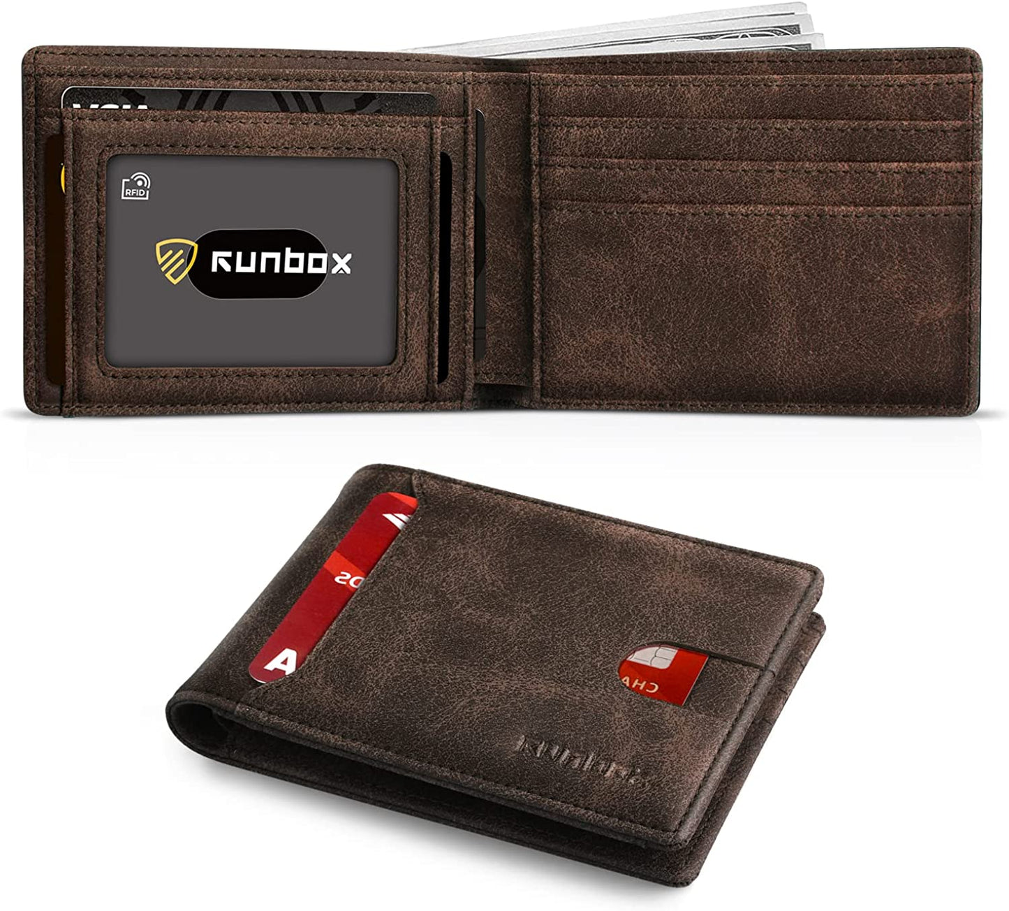 RUNBOX Bifold Slim Wallet for Men - Rfid Blocking Leather Front Pocket Men'S Wallet with Gift Box  RUNBOX Glitter Brown  