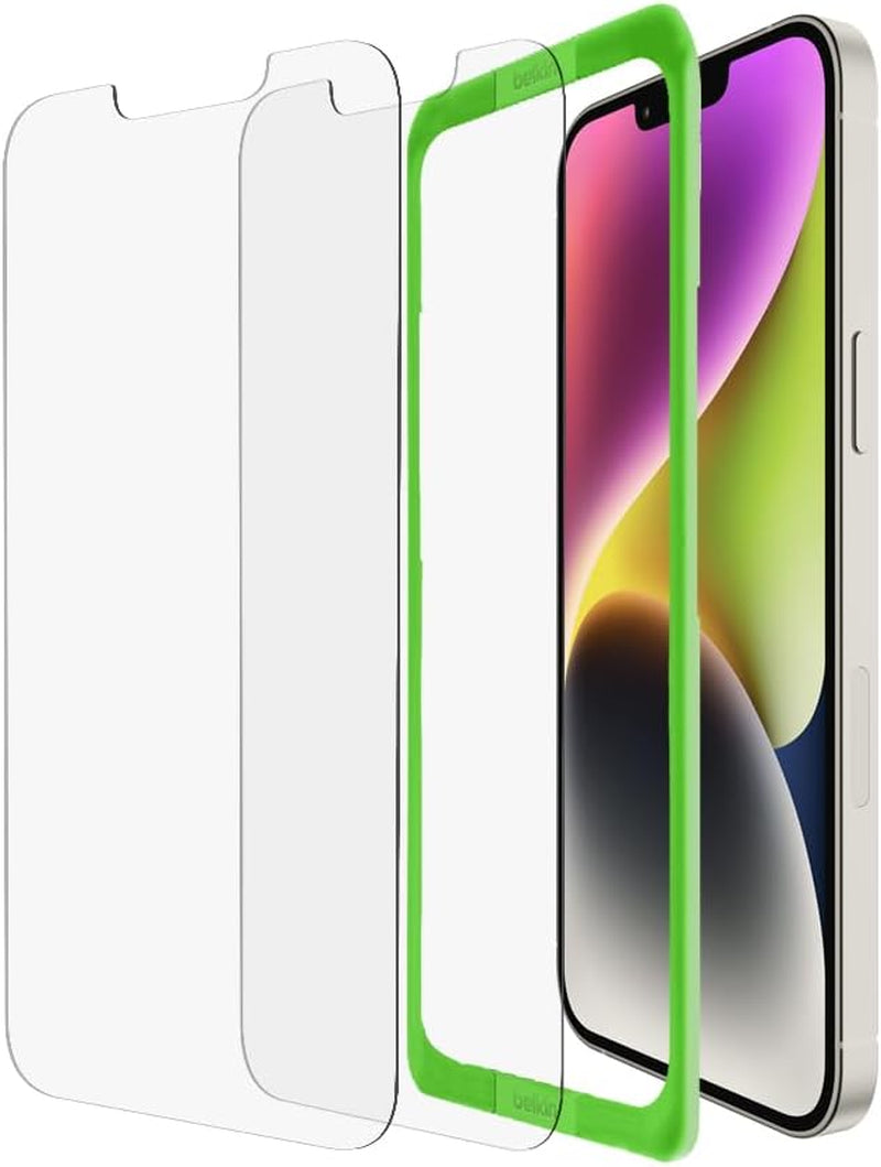 Belkin Temperedglass Iphone 14, Iphone 13 and Iphone 13 Pro, Screen Protector Easy Bubble Free Application with Included Installation Guide Stickers, 9H Hardness Tested  Belkin iPhone 14 Plus / 13 Pro Max 2 Pack 