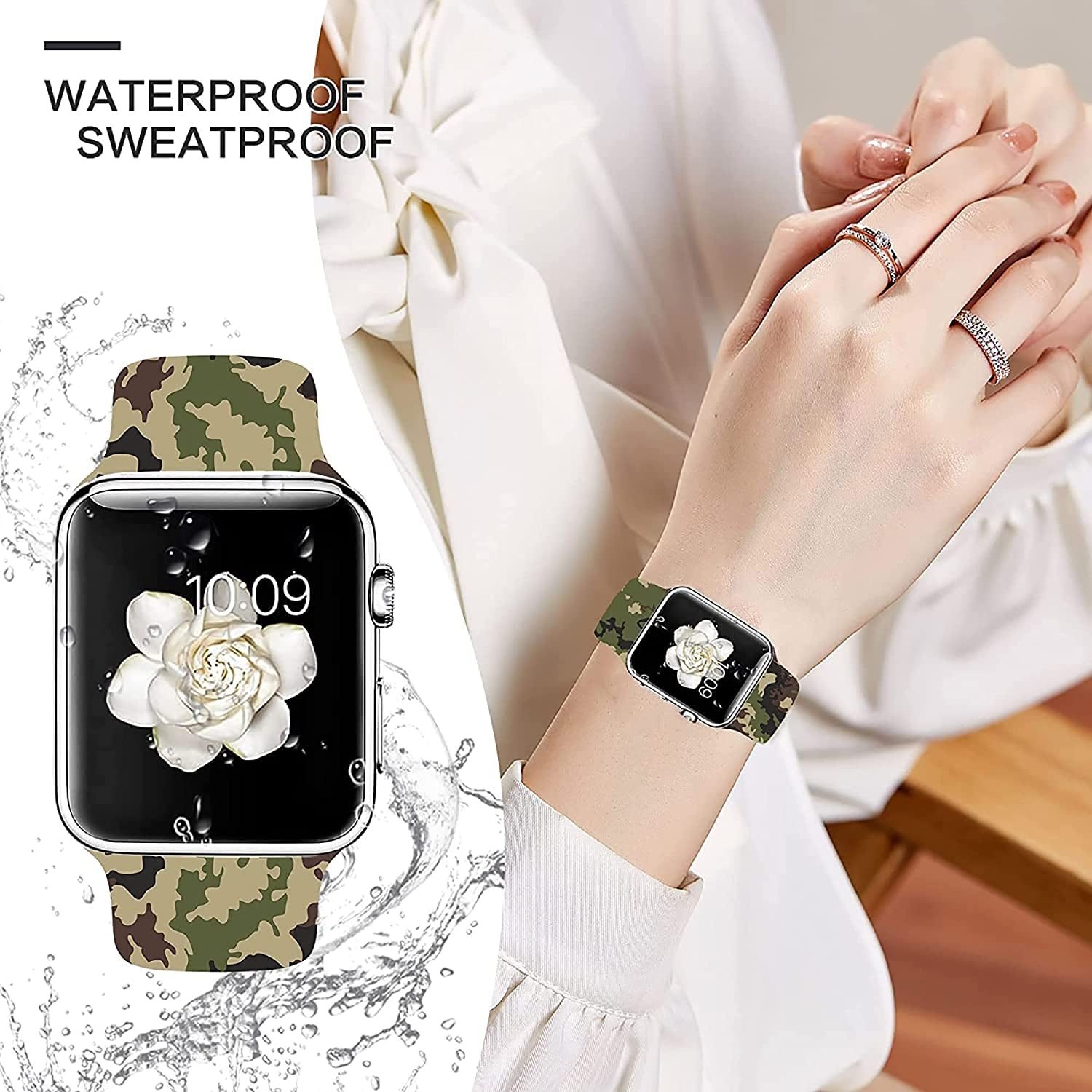 Camo Watch Bands Compatible with Apple Watch 38Mm 40Mm 41Mm 42Mm 44Mm 45Mm for Women Men, Adjustable Soft Silicone Sport Wristbands Replacement Strap for Iwatch Series 7 6 5 4 3 2 1  GEJPJGE   