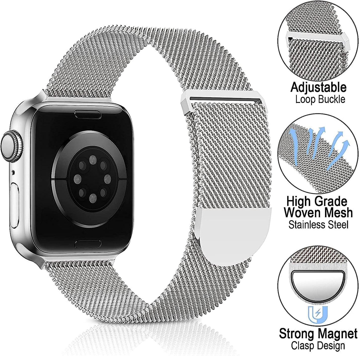 Magnetic Mesh Metal Bands Compatible with Apple Watch Band 38Mm 40Mm 41Mm 42Mm 44Mm 45Mm 49Mm for Milanese Sport Clasp Loop Strap Women Men for Iwatch Series 8 7 SE 6 5 4 3 2 1  HYRUNHX   