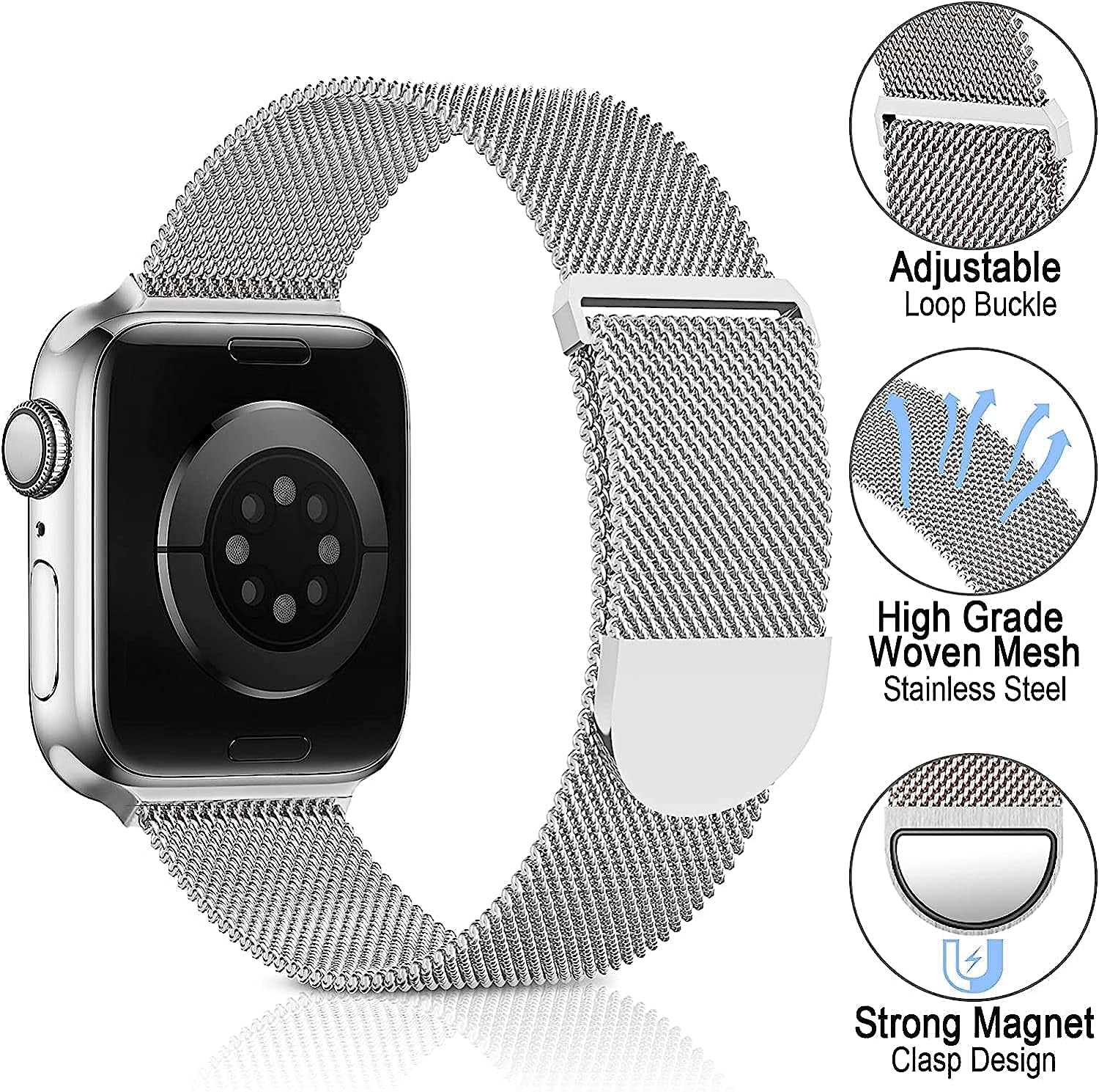 Magnetic Mesh Metal Bands Compatible with Apple Watch Band 38Mm 40Mm 41Mm 42Mm 44Mm 45Mm 49Mm for Milanese Sport Clasp Loop Strap Women Men for Iwatch Series 8 7 SE 6 5 4 3 2 1  HYRUNHX   