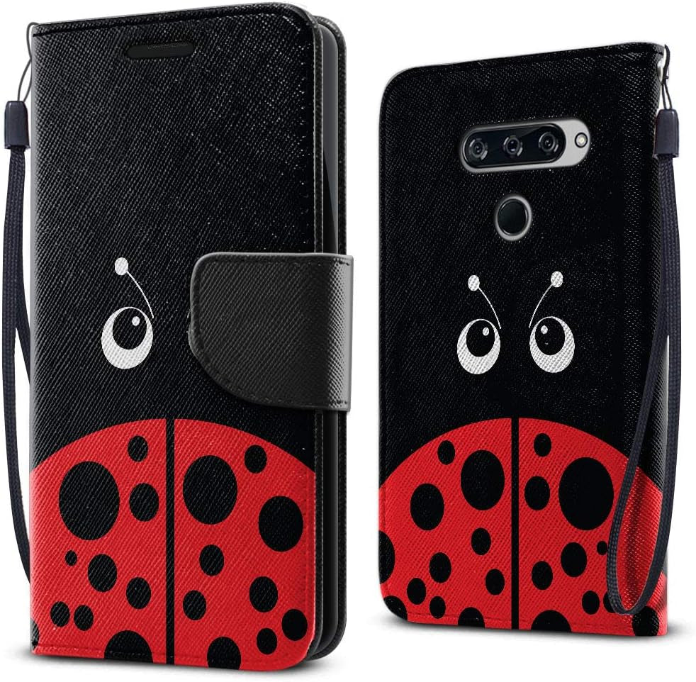 FINCIBO Case Compatible with LG V40 Thinq 6.4 Inch, Fashionable Flap Wallet Pouch Cover Case + Card Holder Kickstand for LG V40 Thinq - Red Ladybug  FINCIBO   