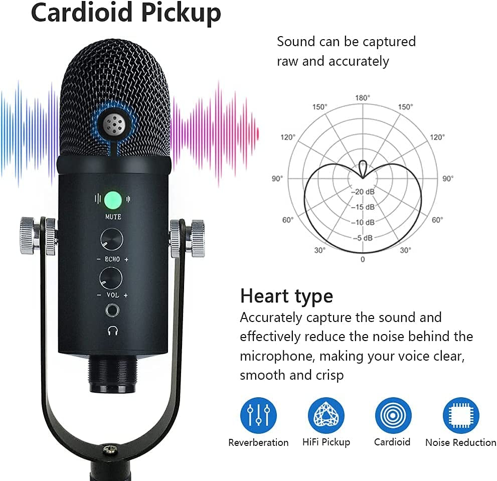 USB Microphone, Condenser Computer Microphone for Streaming, Gaming, Youtube Recording, Plug and Play,Headphone Output and Volume Control,Quick Mute Button,Compatible with Laptop, Phone (Black)  wolfun   