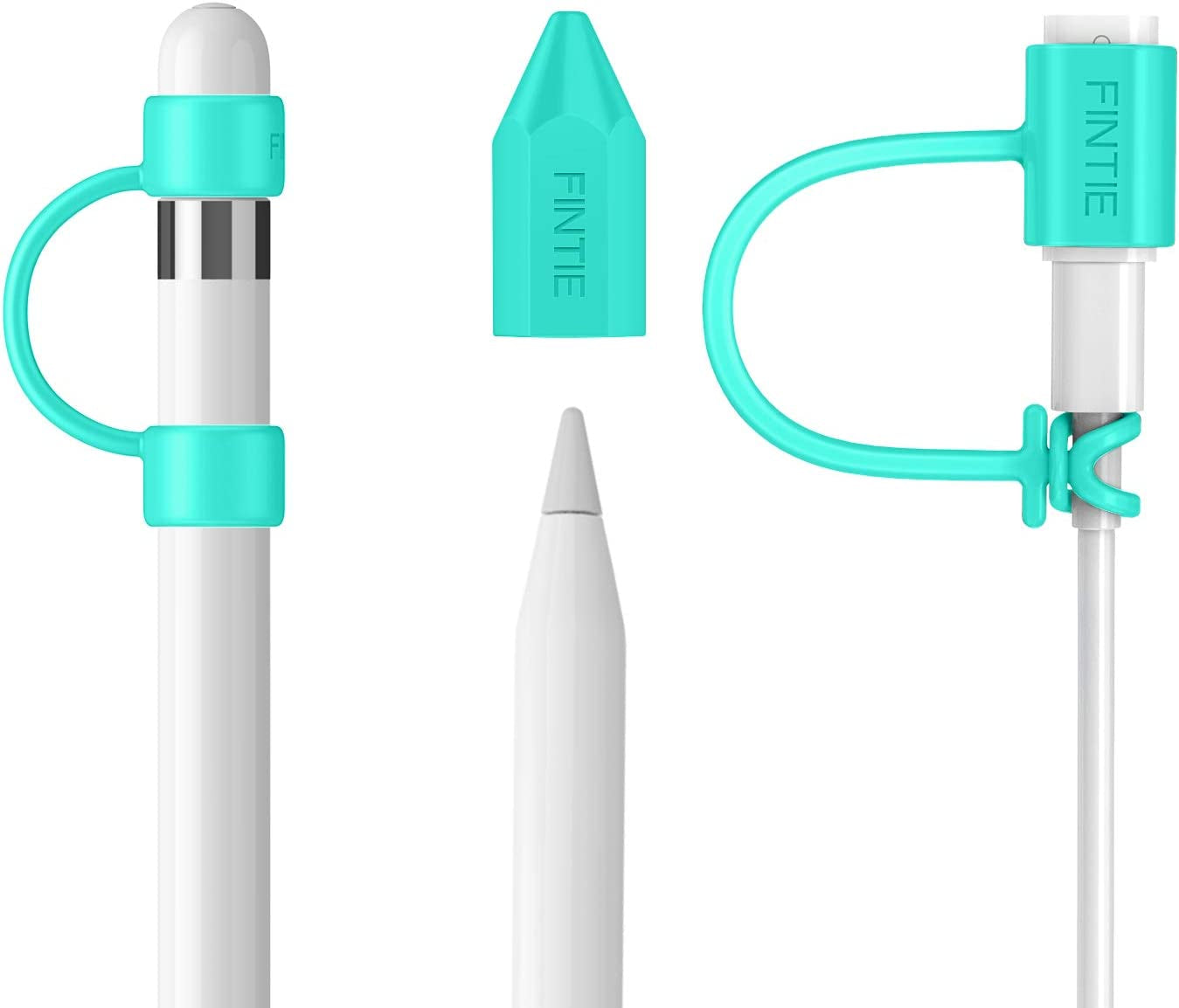 Fintie 3 Pieces Silicone Bundle Compatible with Apple Pencil 1St Generation, Soft Protective Cover Accessories Pencil Cap Holder with Nib Cover, Cable Adapter Tether, White  Fintie Mint Green  