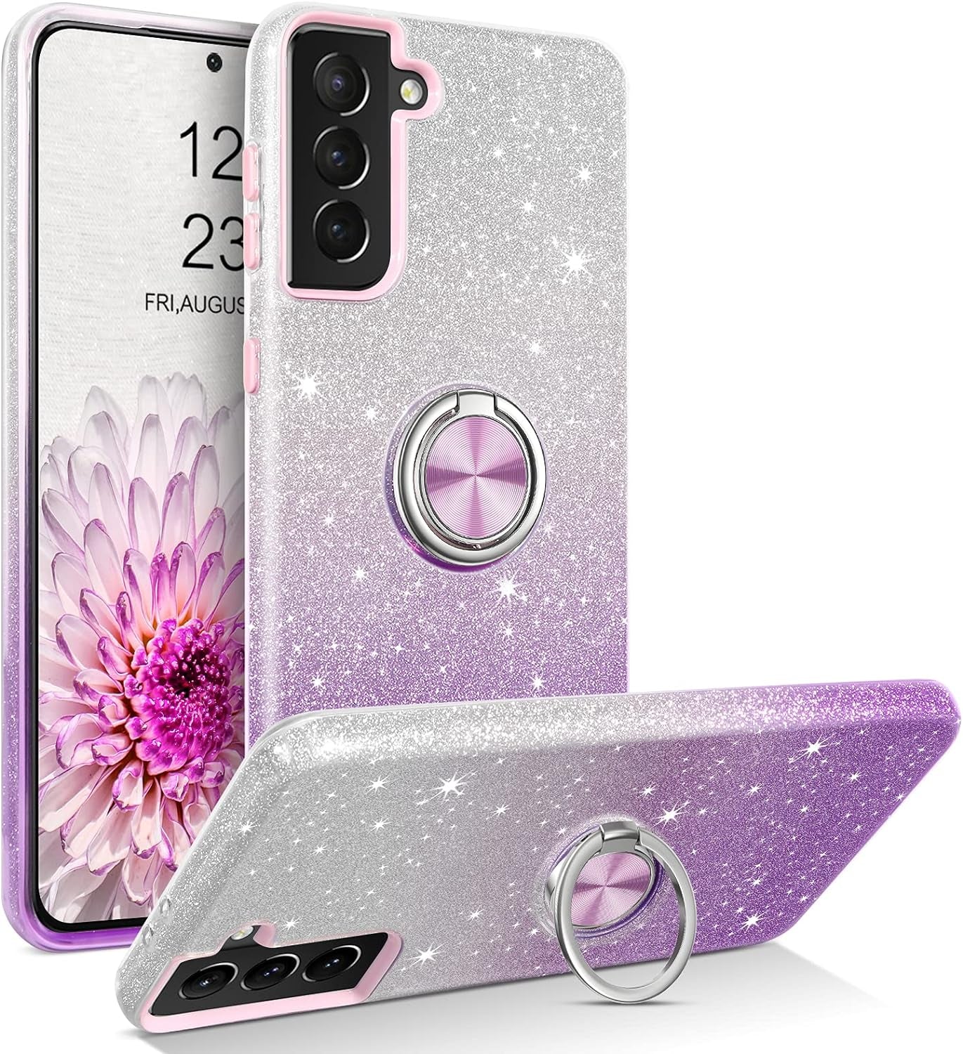 BENTOBEN Samsung Galaxy S21 plus Case 6.7", Sparkly Glitter Slim Phone Case with 360° Ring Holder Kickstand Car Mount Supported Dual Layer Protective Cover for Samsung Galaxy S21+ plus 5G 2021, Black  BENTOBEN C246-Purple  