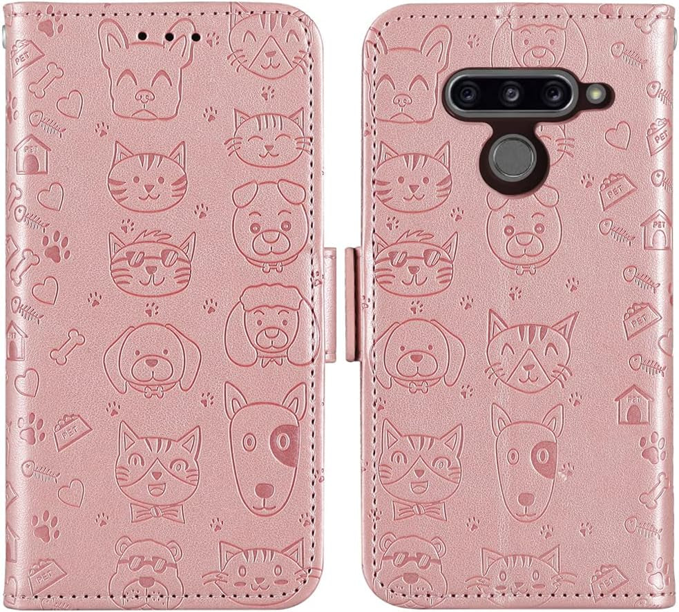 FDCWTSH Compatible with LG V40 Thinq Wallet Case Wrist Strap Lanyard Leather Flip Card Holder Stand Cell Accessories Phone Cover for LGV40 Storm V 40 Thin Q V40Thinq LG40 40V 40Thinq Women Rose Gold  FDCWTSH   