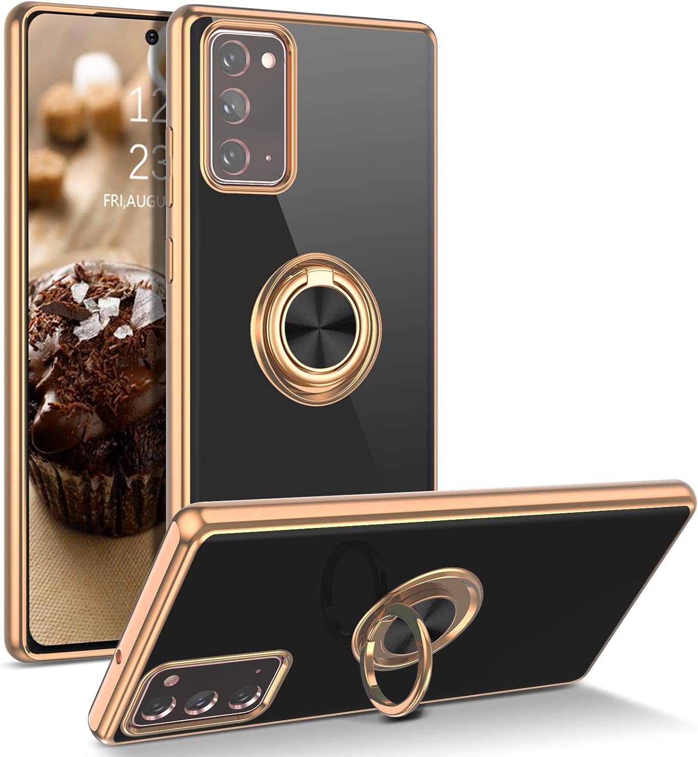 DUEDUE for Samsung Galaxy Note 20 Case with Ring Holder Kickstand 360 Degree Rotation Magnetic Car Finger Soft TPU Slim Cover Shockproof Protective Phone Case for Samsung Note 20 6.7", Black  DUEDUE   