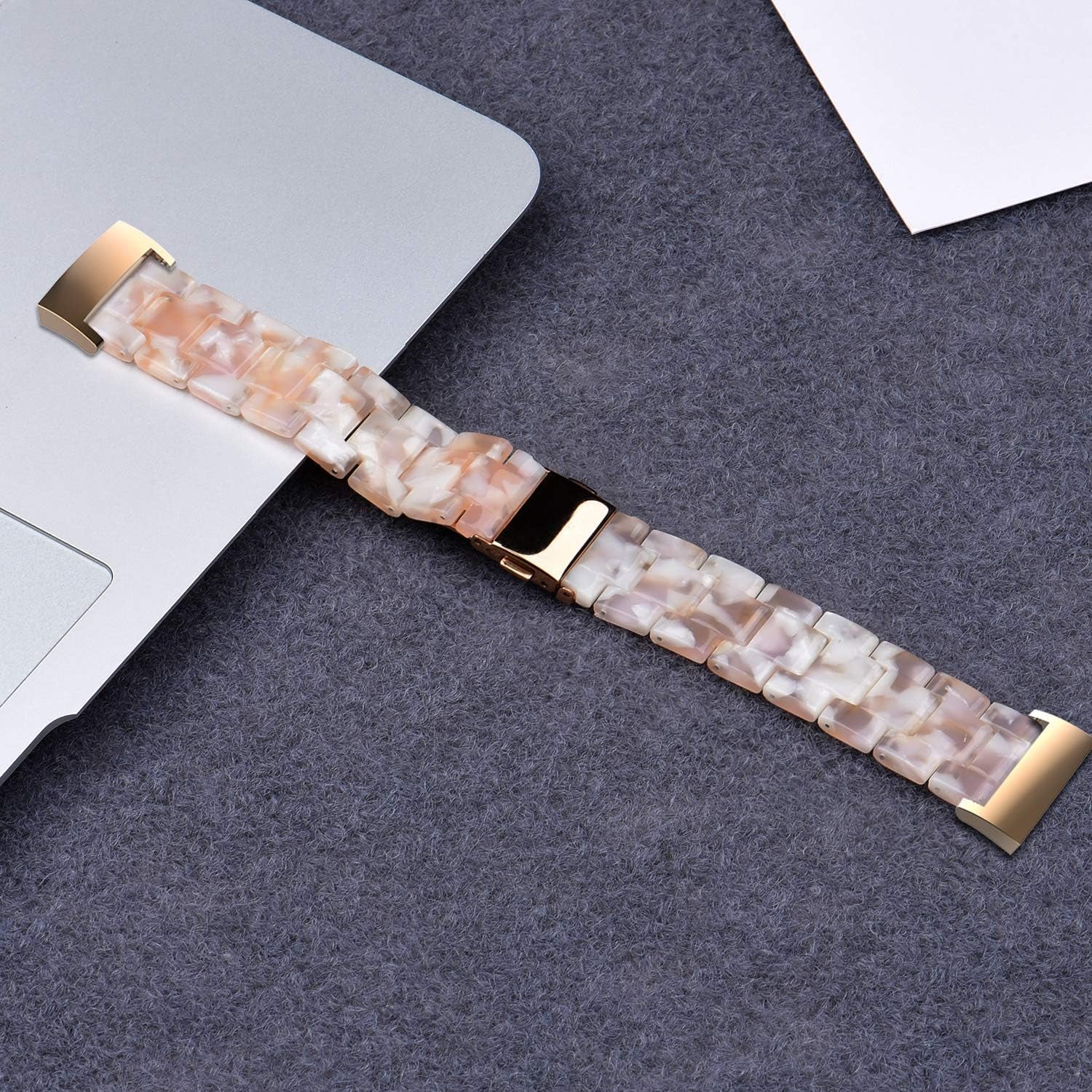 Wongeto Resin Bands Compatible for Fitbit Charge 3 / Charge 4/ Charge 3 SE Band，Replacement Wrist Accessory Rose Gold Buckle Fitness Bands Straps Bracelet Wristbands Women Men (Pink)  Wongeto   