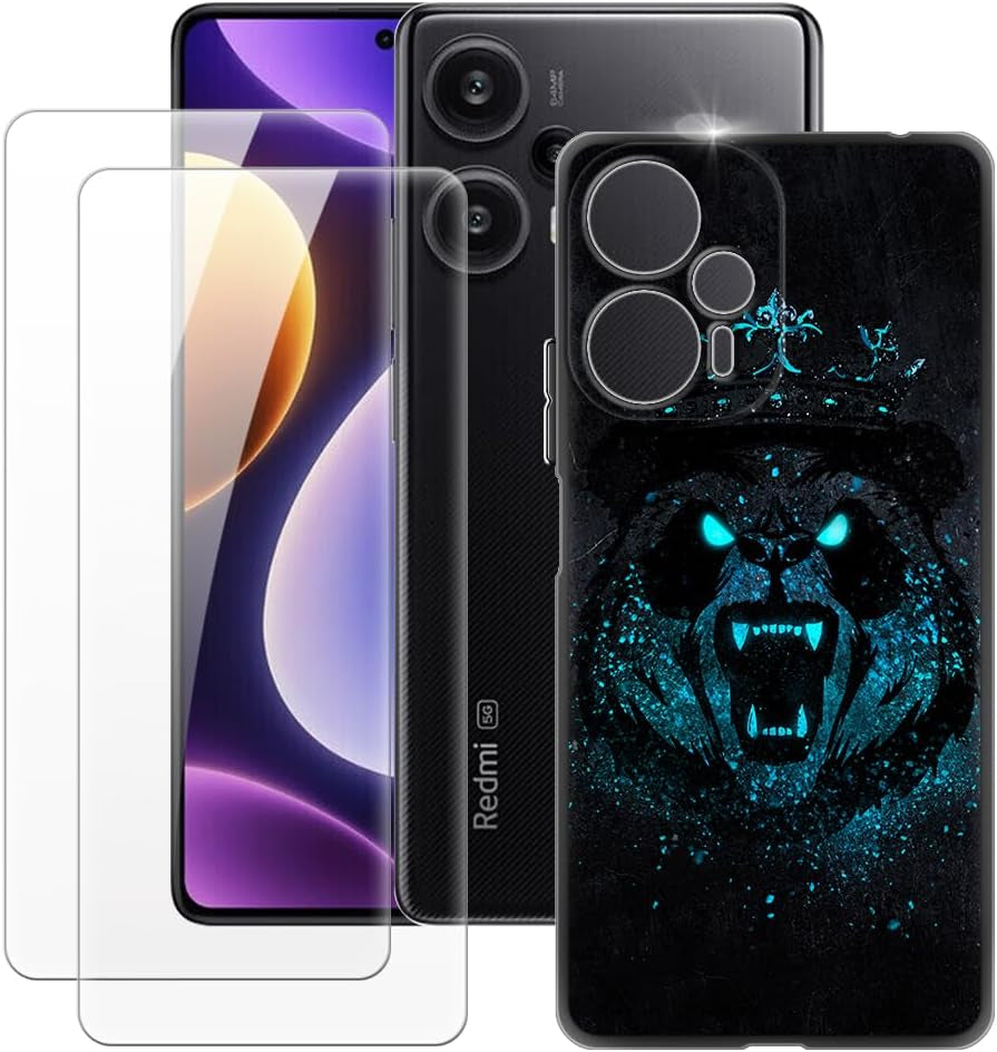 MILEGAO Xiaomi Redmi Note 12 Turbo 5G Case + 2PCS Screen Protector Tempered Glass, Ultra Thin Bumper Shockproof Soft TPU Silicone Cover for Xiaomi Poco F5 5G (6.67”)  MILEGAO   
