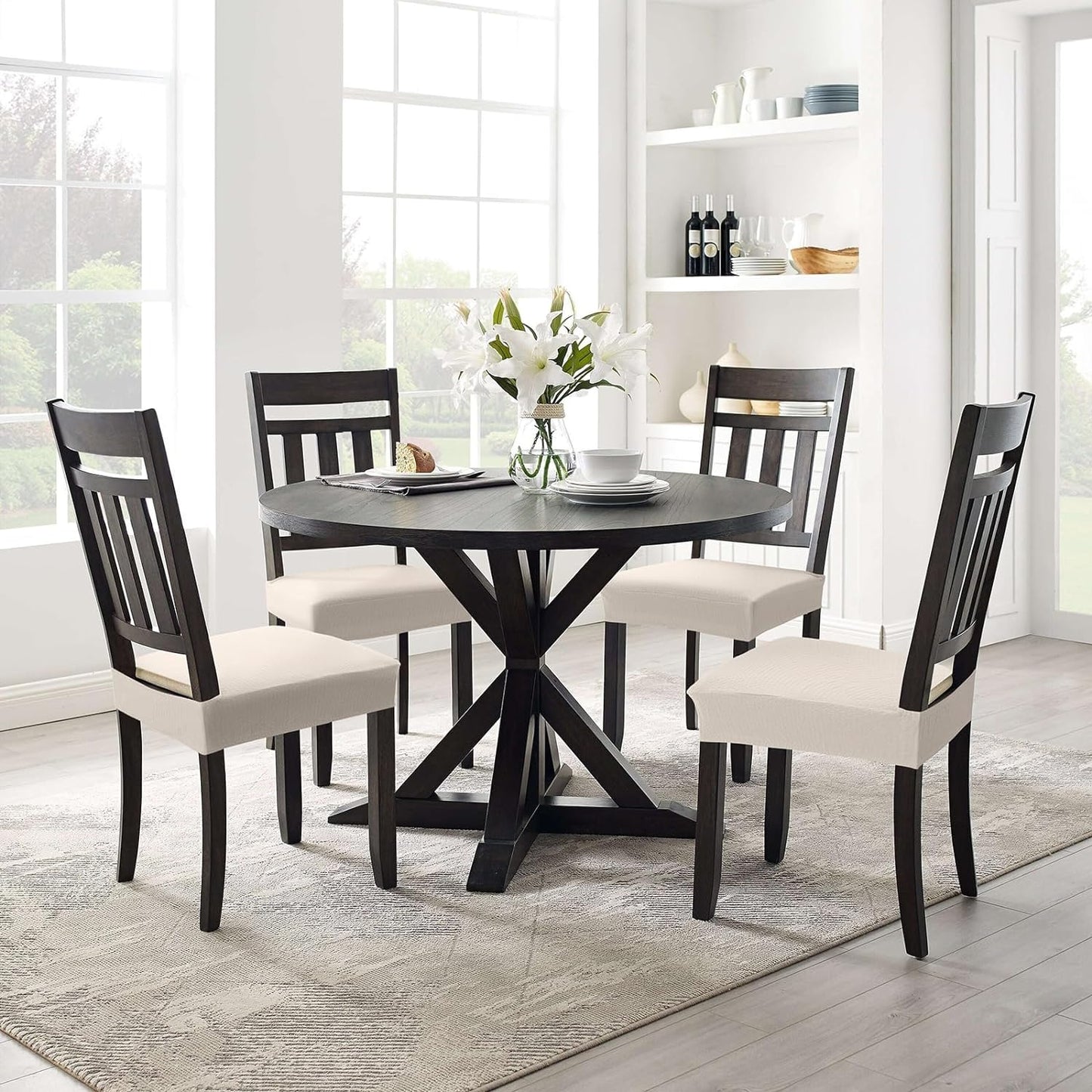 Smiry Stretch Jacquard Seat Covers for Dining Chairs, 6 Pack Washable Dining Chair Cover Dining Room Chair Seat Covers, Beige  smiry   