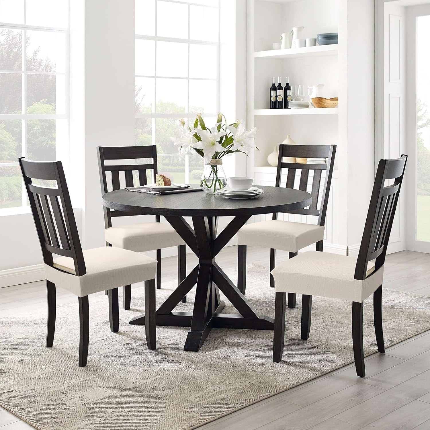 Smiry Stretch Jacquard Seat Covers for Dining Chairs, 6 Pack Washable Dining Chair Cover Dining Room Chair Seat Covers, Beige  smiry   