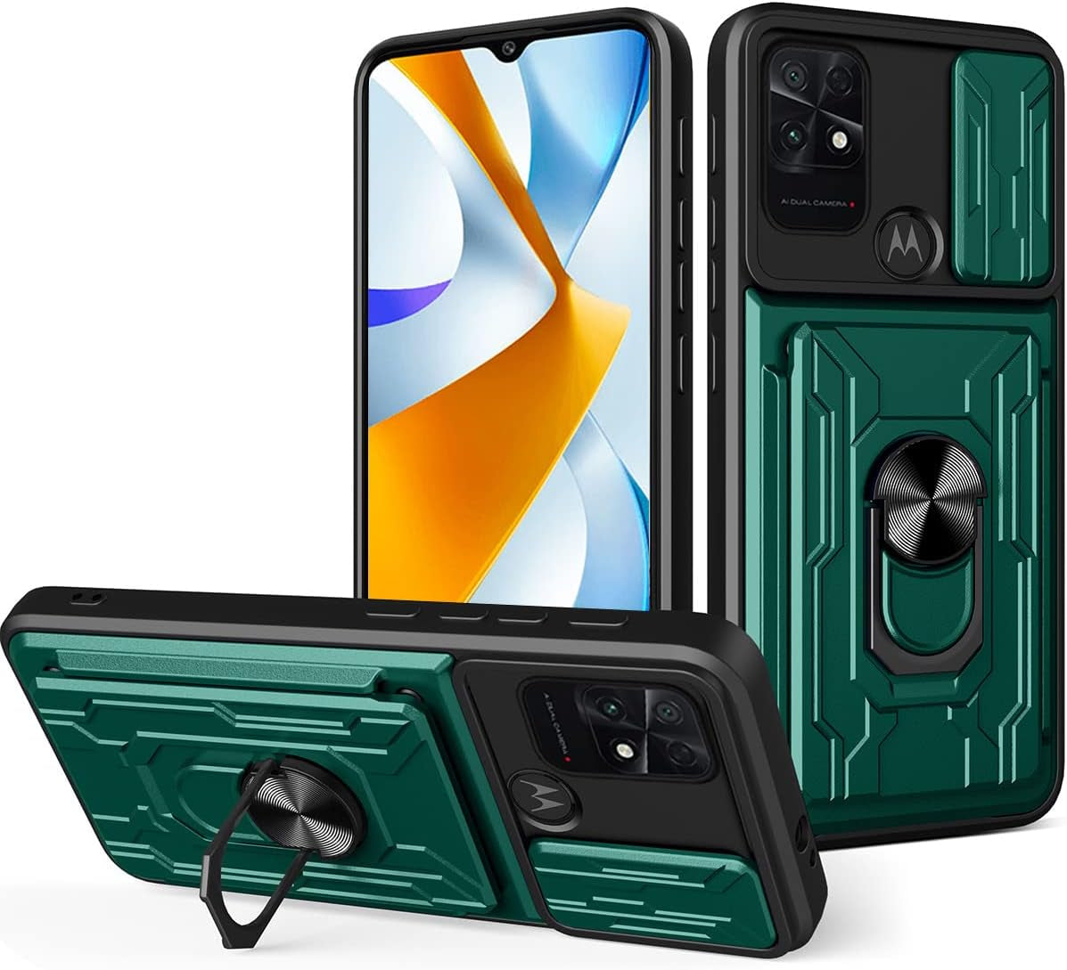 Ccsmall for Xiaomi Poco C40 Case Sliding Window Case with Card Holders, Cover with Slide Camera Protection Built-In Magnetic Kickstand Case for Xiaomi Poco C40 LJK Black  CCSmall Green Xiaomi Poco C40 