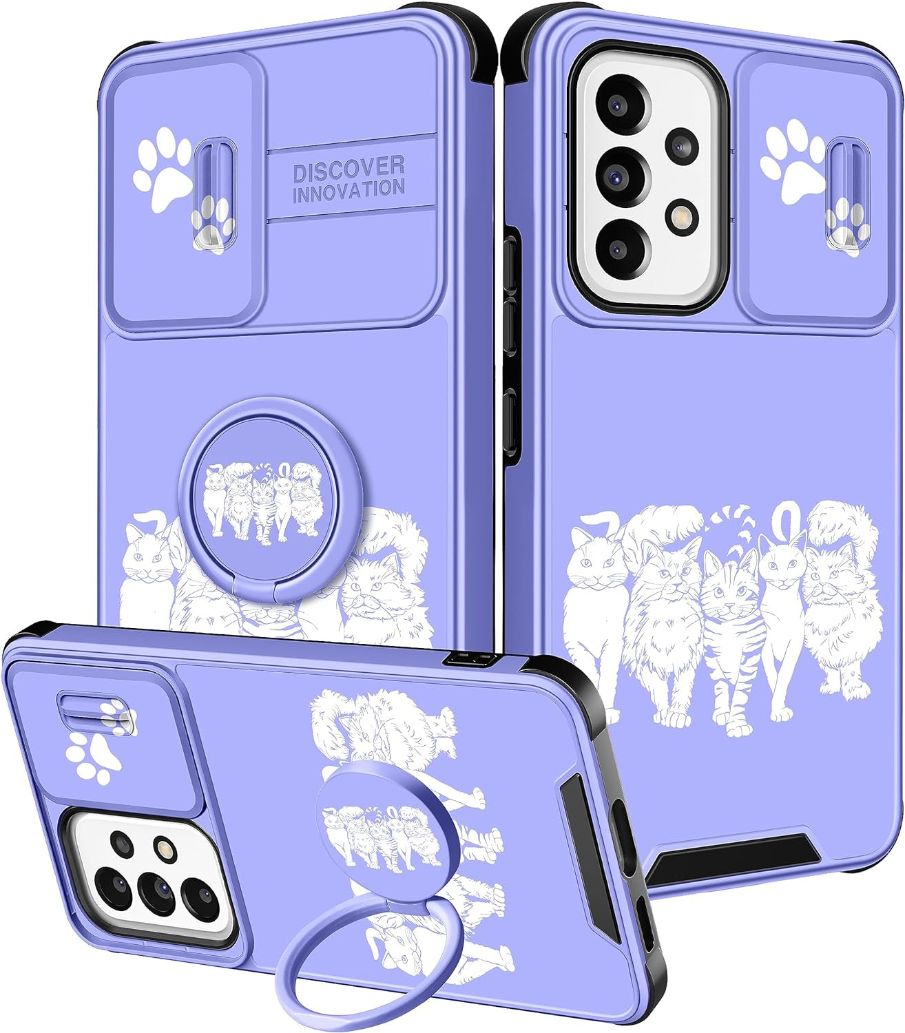 Funermei (2In1 for Samsung Galaxy A53 5G Phone Case for Women Cute Girls Cover Butterfly Girly Kawaii Aesthetic Butterfly Design with Camera Cover and Ring Stand Funda for Samsung A53 5G Case  Funermei 4-For A53 5G-Cats  