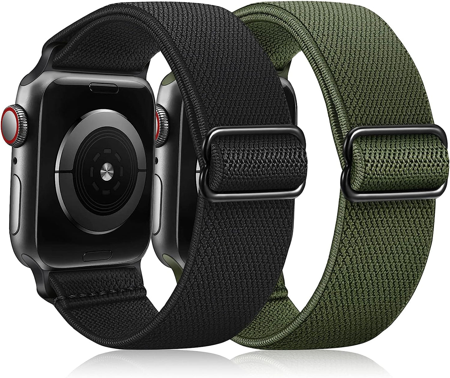 Fintie 2 Pack Stretchy Nylon Solo Loop Bands Compatible with Apple Watch 38Mm 40Mm 41Mm Iwatch Ultra SE2 SE Series 8 7 6 5 4 3 2 1, Adjustable Elastic Band Replacement Wristband Strap  Fintie Black+Olive 38mm 40mm 
