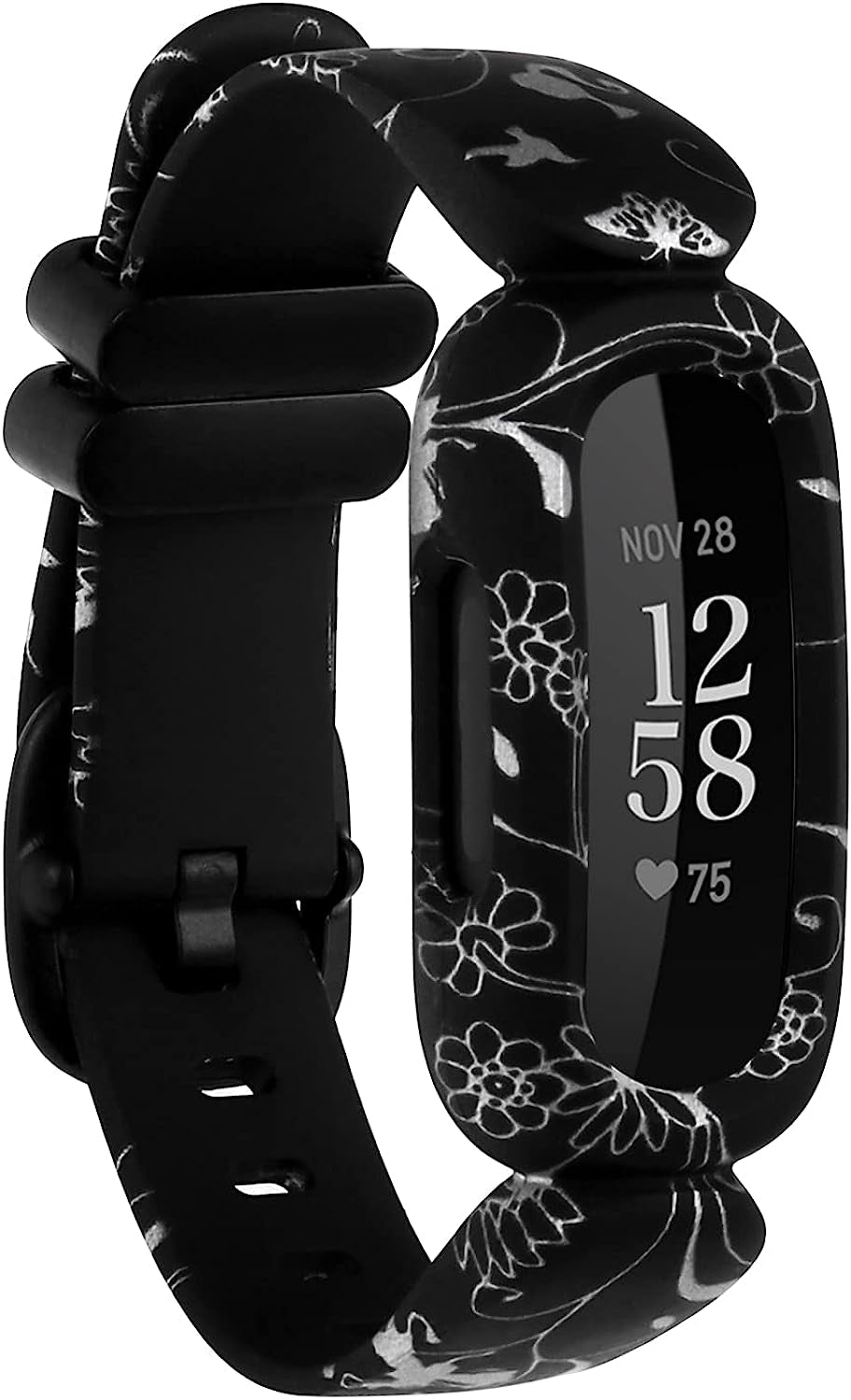 Ybludiy Compatible with Fitbit Ace 3 Bands for Kids, Soft Pattern Printed Floral Band Accessories Wristbands Replacement Bands for Fitbit Ace 3 Boys Girls  Ybludiy 012-Black flower  