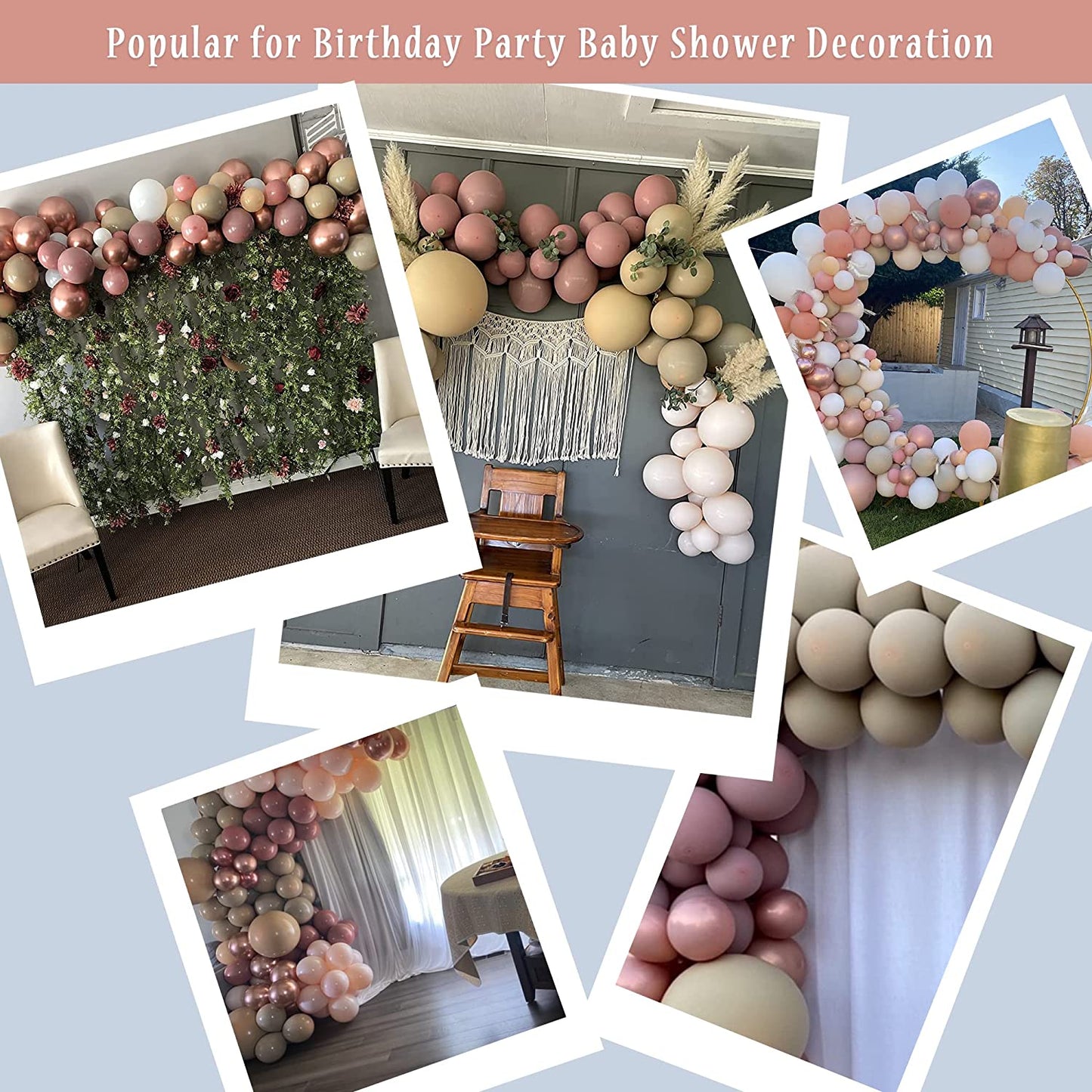 Boho Balloon Garland Arch Kit 147Pcs Blush Pastel Pink Balloon Garland Double Stuffed Dusty Rose Balloon Garland Chrome Rose Gold Balloons for Birthday Baby Shower Bridal Wedding Party Decorations  Lattua   