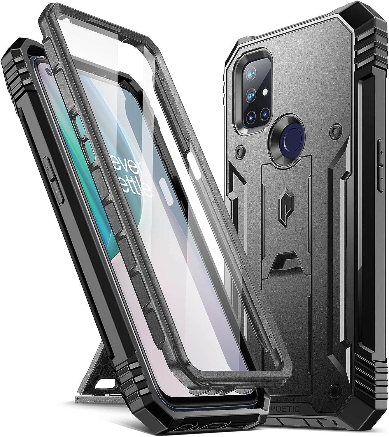 Poetic Revolution Series Case for Oneplus Nord N10 5G, Full-Body Rugged Dual-Layer Shockproof Protective Cover with Kickstand and Built-In-Screen Protector, Black  Poetic   