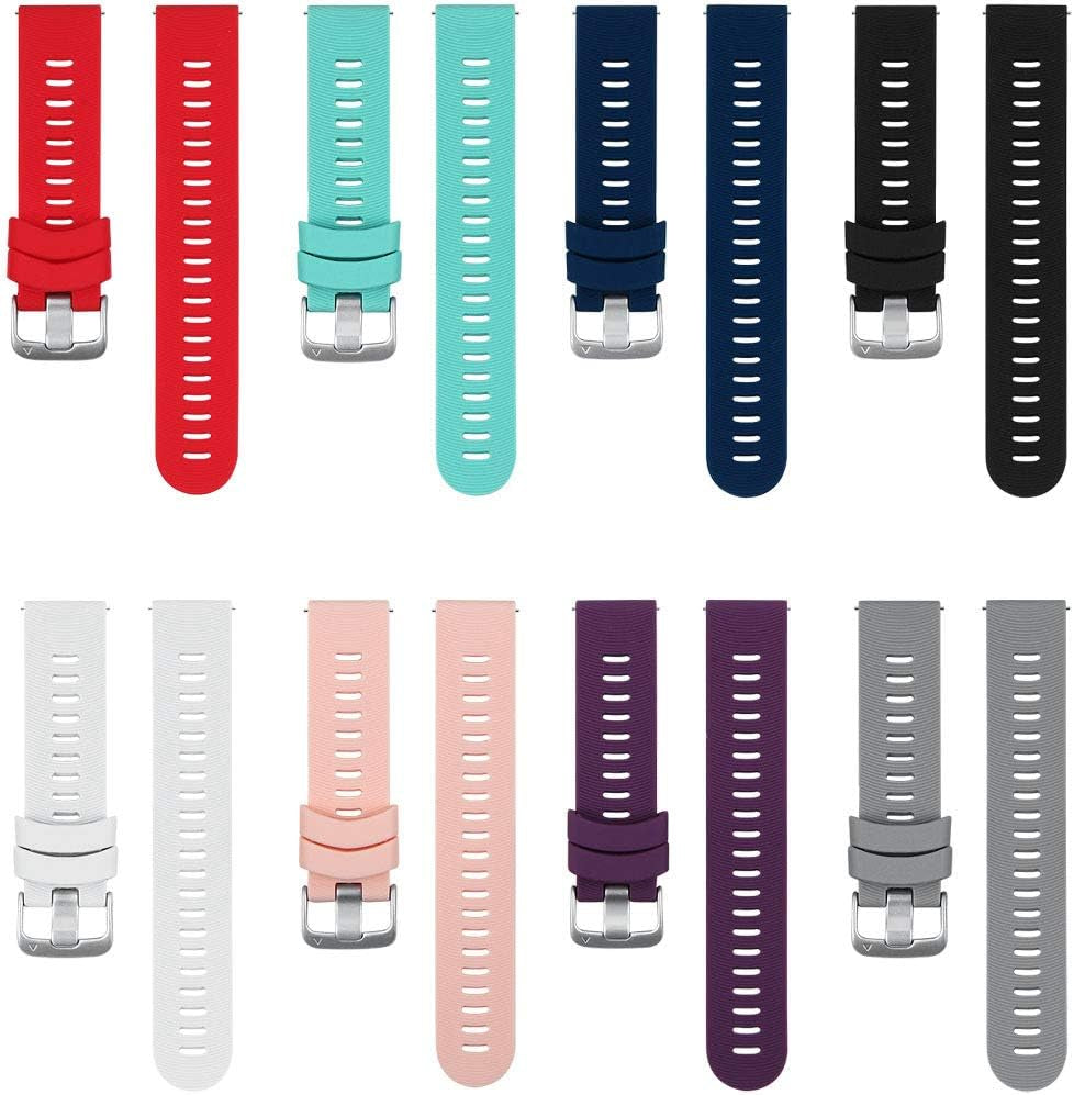 TECKMICO 8PCS Bands Compatible with Garmin Forerunner 245/645,20Mm Soft Silicone Replacement Bands for Garmin Forerunner 245/645 GPS Running Watch,No Tracker(8-Pack, Buckle Design)  TECKMICO   