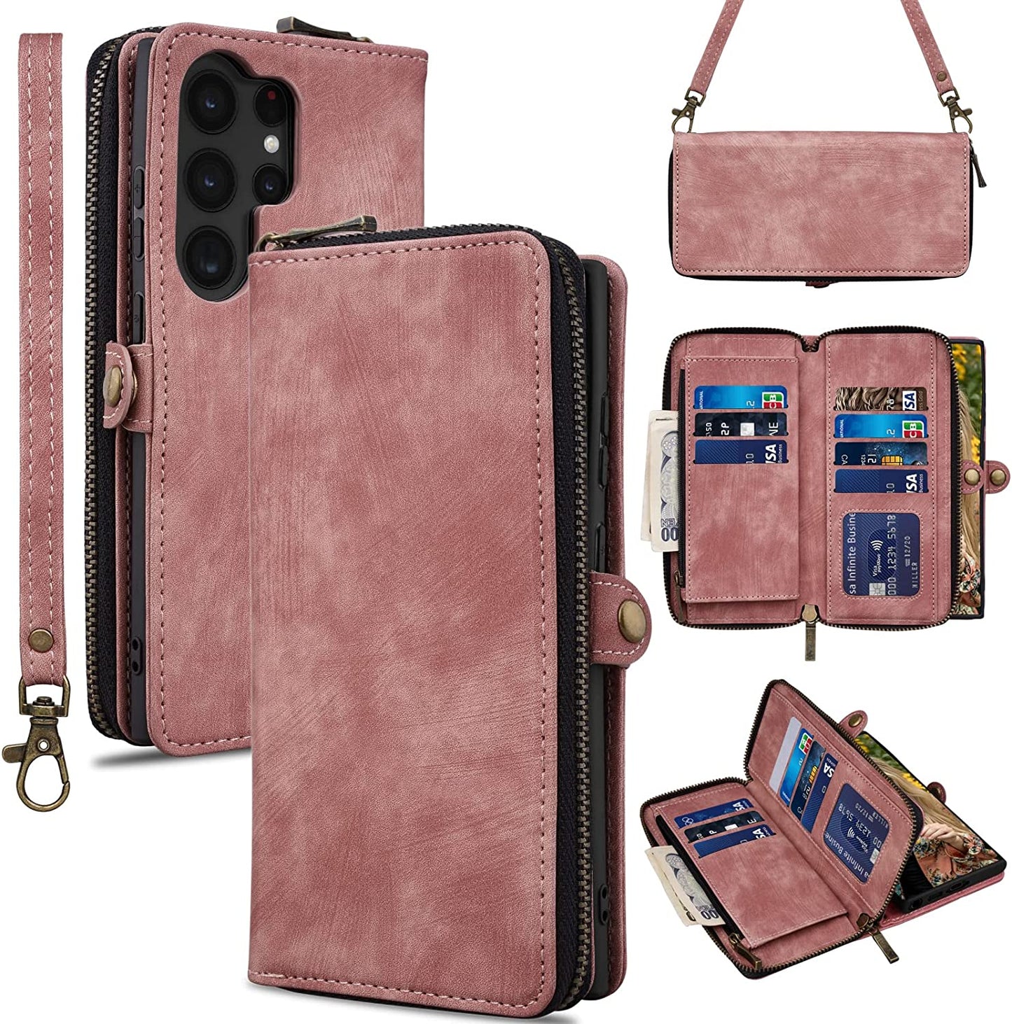 Rssviss for Iphone 12/12 Pro Case Wallet Cover for Women Men, 《RFID Blocking》《Magsafe》Credit Card Holder Leather Strap Zipper Wristlet Iphone 12 Pro Case with Magnetic Shockproof 6.1" Vintage Pink  Rssviss vintage pink 6.8 inch Samsung Galaxy S23 Ultra 