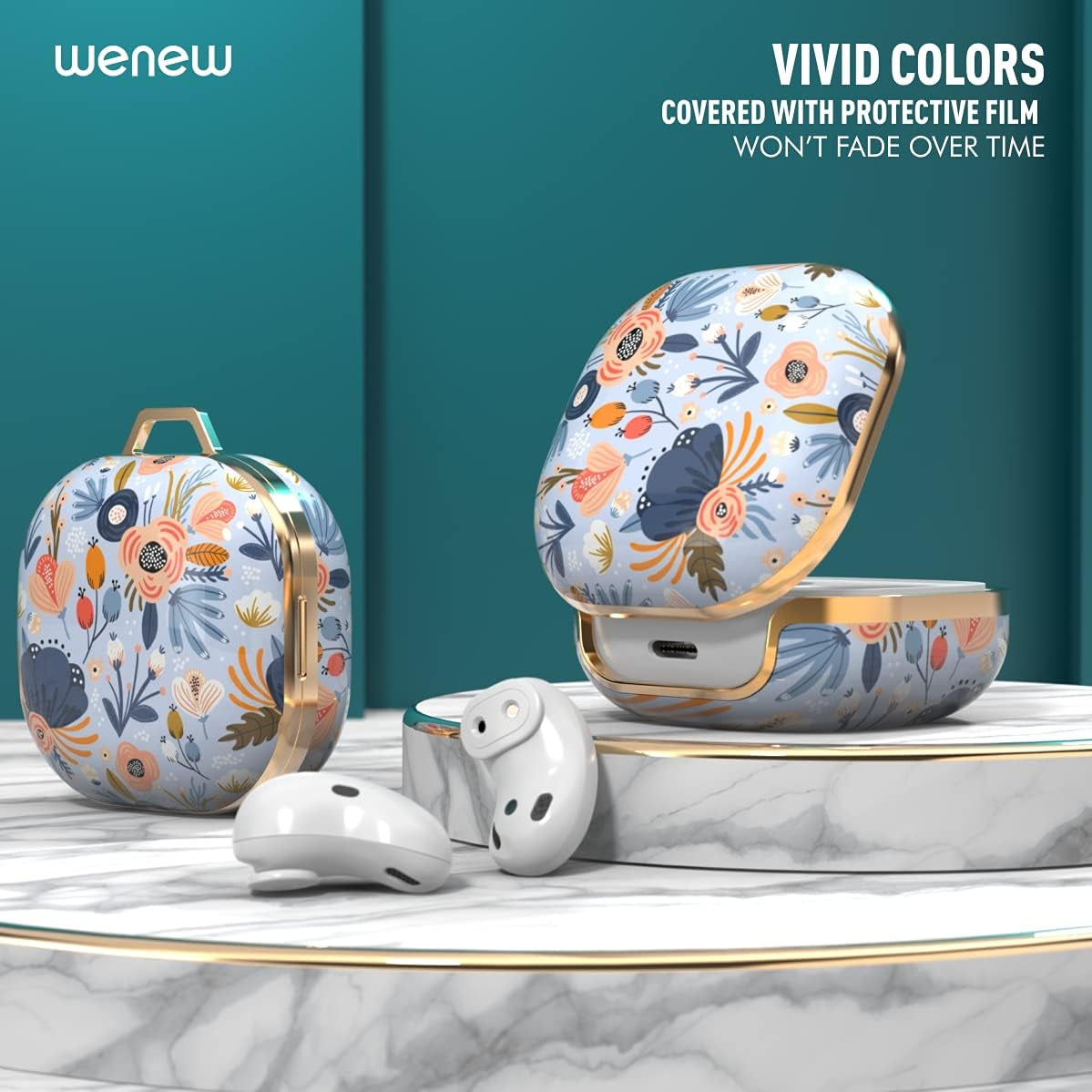 Wenew Case for Galaxy Buds 2 Pro/Galaxy Buds Pro/Galaxy Buds 2 / Galaxy Buds Live, Cute Pattern Hard Shell with Clip for Women Men Girls Kids (Blue)  wenew   