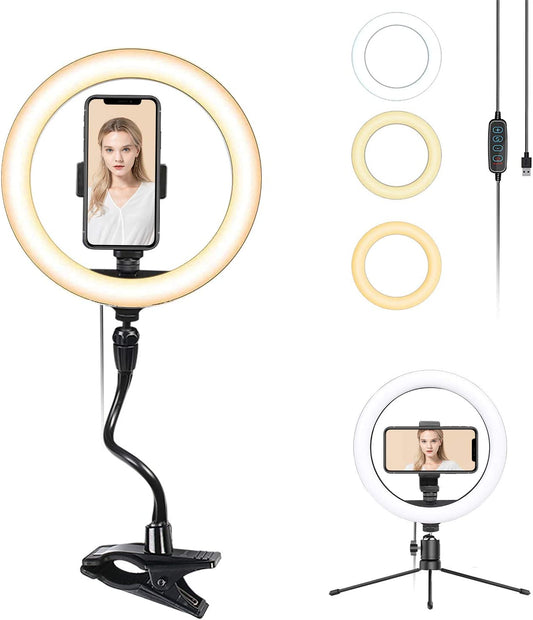 Smatree 10" LED Selfie Ring Light with Flex Clamp Mount & Tripod Stand & Phone Holder, Dimmable Desktop Ring Light with 3 Light Modes for Live Streaming/Makeup/Photography/Tiktok/Youtube Videos/Vlog  Smatree   