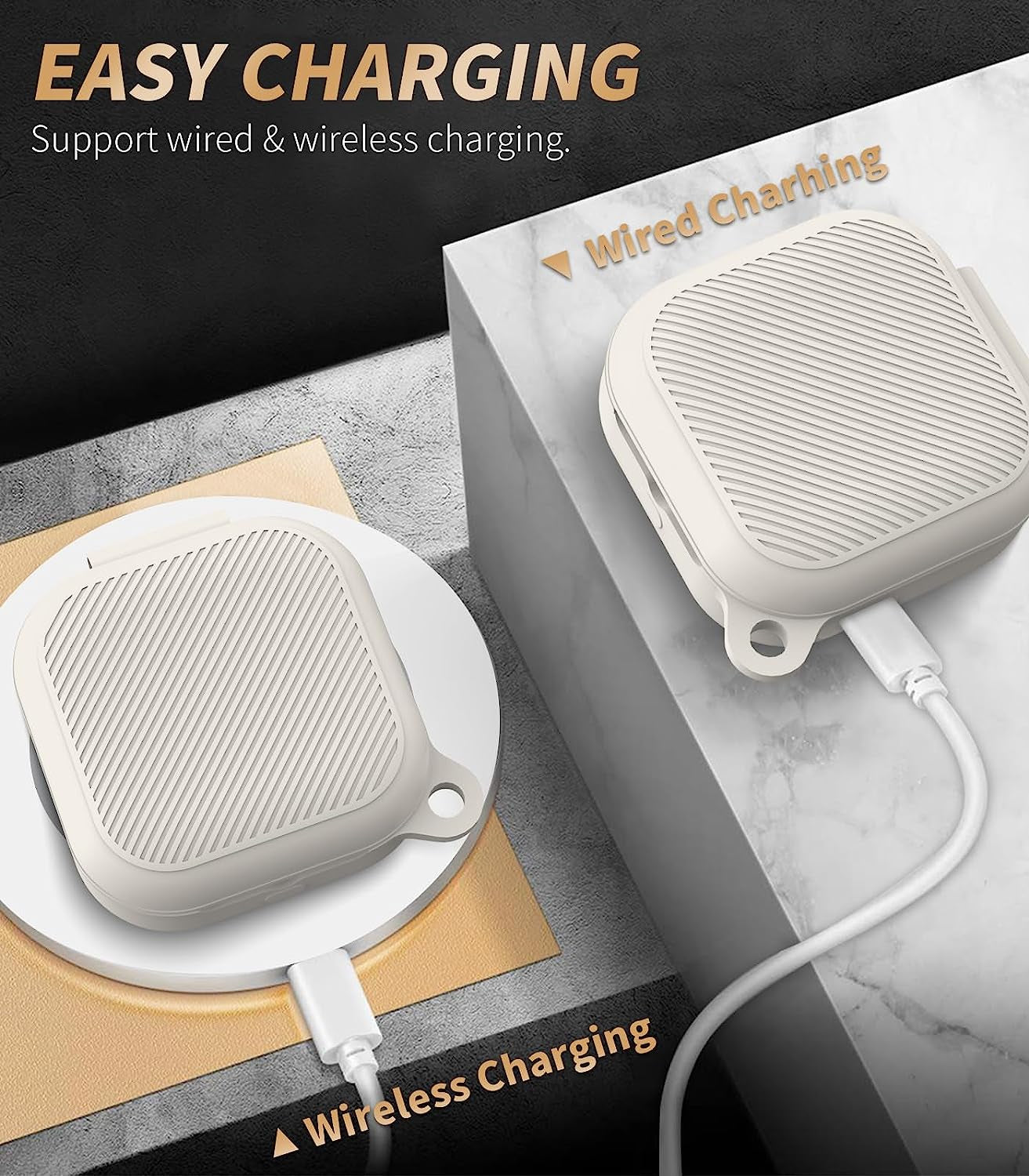 Alquar for All-New Echo Buds(2023 Release) Case Cover, Soft Silicone Protective Scratch Shock Resistant Cover ONLY Compatible with All-New Echo Buds Charging Case with Carabiner(Apricot)  Alquar   