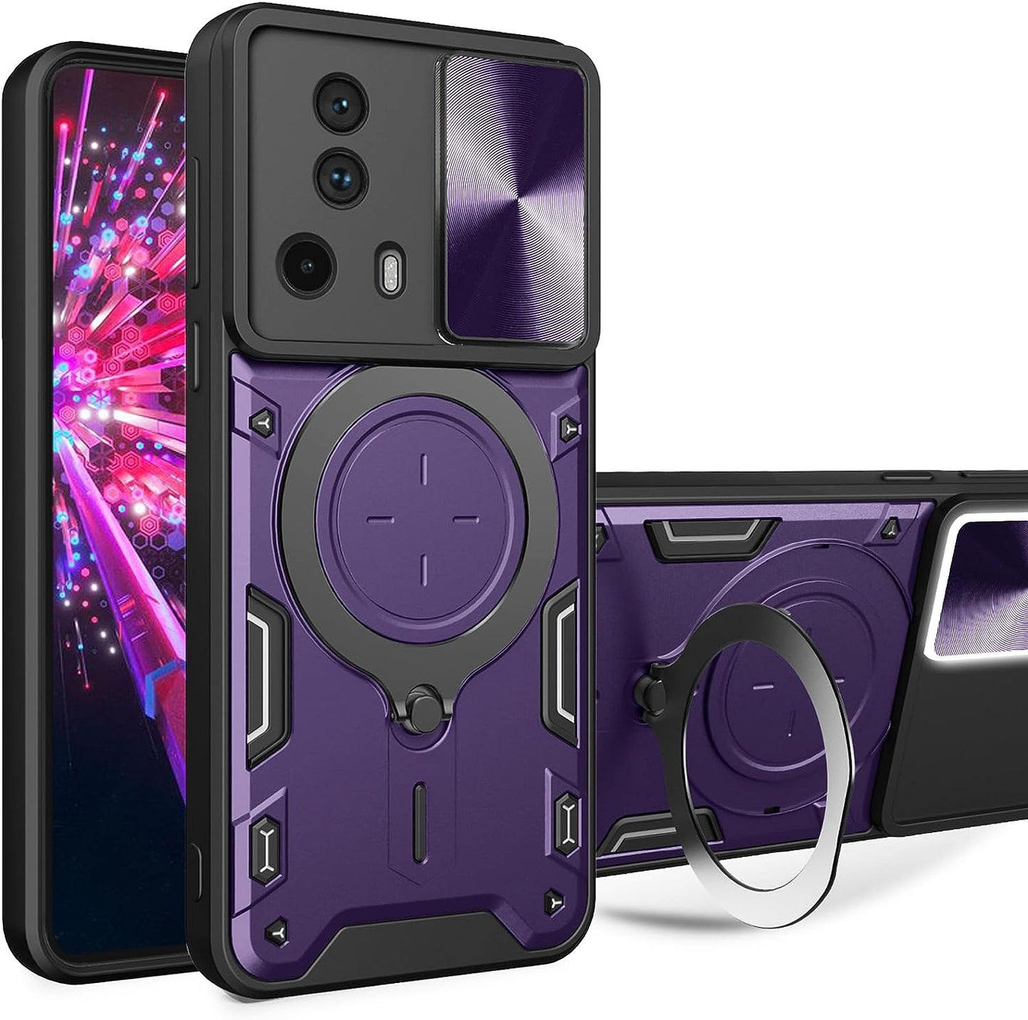 Ysnzaq Case for Xiaomi 13 Lite/Civi 2 with Ring Magnetic Kickstand, [Military Grade Drop Protection] with [Sliding Camera Cover] for Xiaomi 13 Lite/Civi 2 6.55" CQ Purple  Ysnzaq   