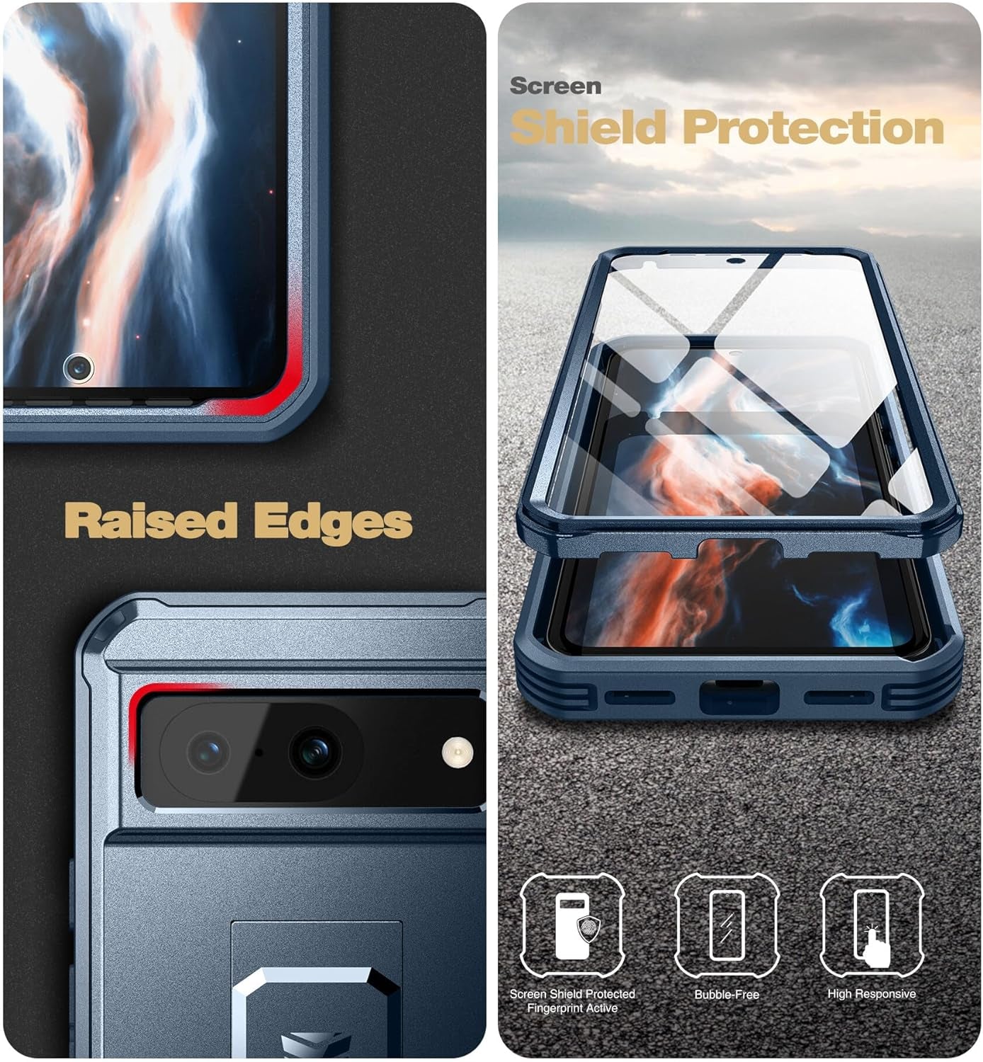 Dexnor Full Body Case for Google Pixel 8, Built-In Screen Protector and Kickstand, [Extra Front Frame] Heavy Duty Military Grade Protection Shockproof Rugged Cover Case for Pixel 8 5G, Grey Blue  Dexnor   