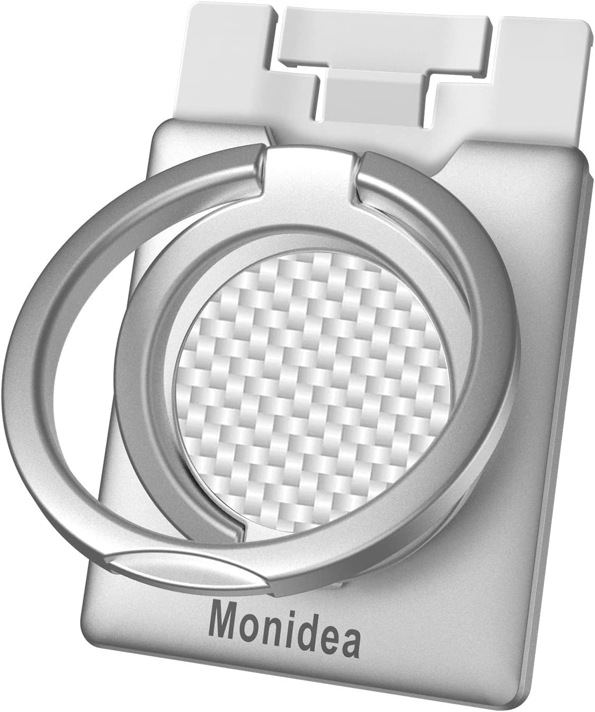 Monidea Phone Ring Holder, Phone Grip Finger Kickstand Wireless Charging Friendly, 360°Rotation Metal Phone Ring Grip Stand Work with Magnetic Car Mount for Iphone Samsung Ipad Tablets & More - Black  MonIdea Silver - Carbonite Weave  