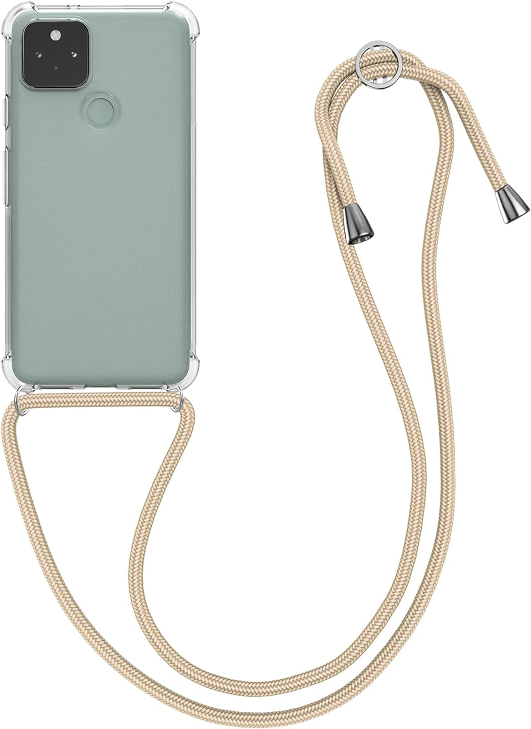 Kwmobile Crossbody Case Compatible with Google Pixel 5 Case - Clear TPU Phone Cover W/Lanyard Cord Strap - Gold  kwmobile   