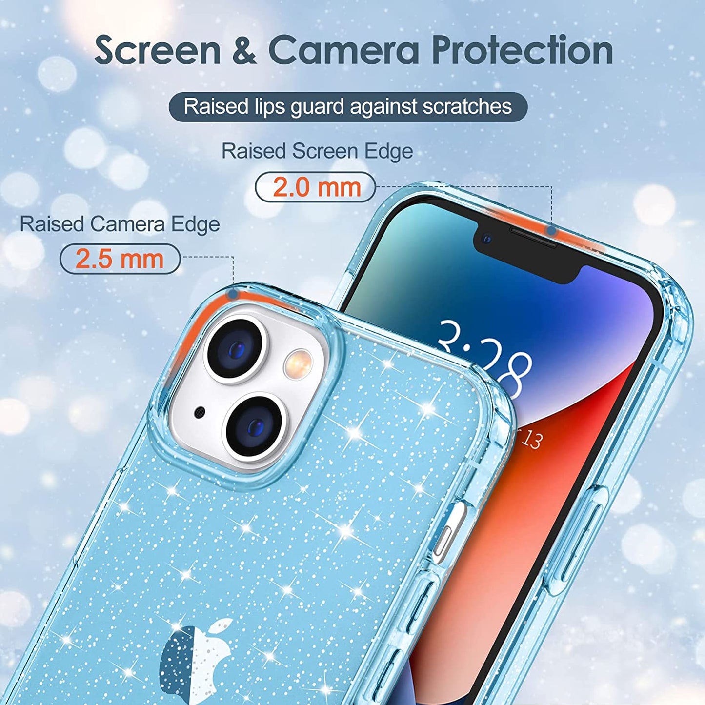 Hython Case for Iphone 14 Case Glitter, Cute Sparkly Clear Glitter Shiny Bling Sparkle Cover, Anti-Scratch Soft TPU Thin Slim Fit Shockproof Protective Phone Cases for Women Girls, Blue Glitter  Hython   