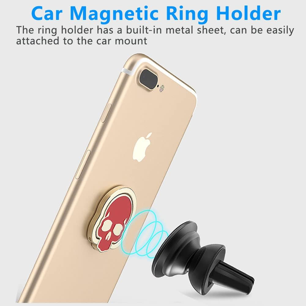 VOVIGGOL Skull Cell Phone Ring Holder for Magnetic Car Mount, 360° Rotation Metal Phone Ring Grip Phone Ring Stand Phone Ring Finger Kickstand Compatible with All Smartphones (White)  VOVIGGOL   