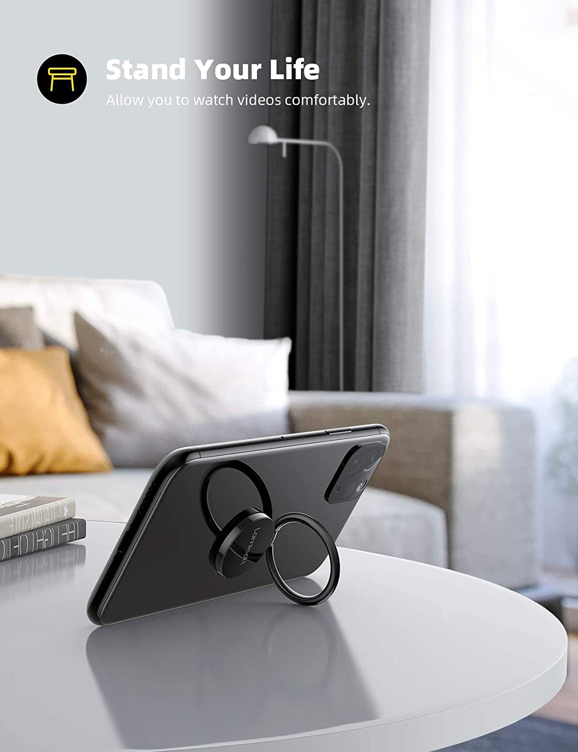 Cell Phone Ring Holder Finger Stand - Lamicall Phone Kickstand, Metal Grip Hook Work with Magnetic Car Mount, Compatible with Iphone 14 13 12 Mini 11 Pro Xs Max XR X 8 Plus, Smartphone Accessories BLK  Lamicall   