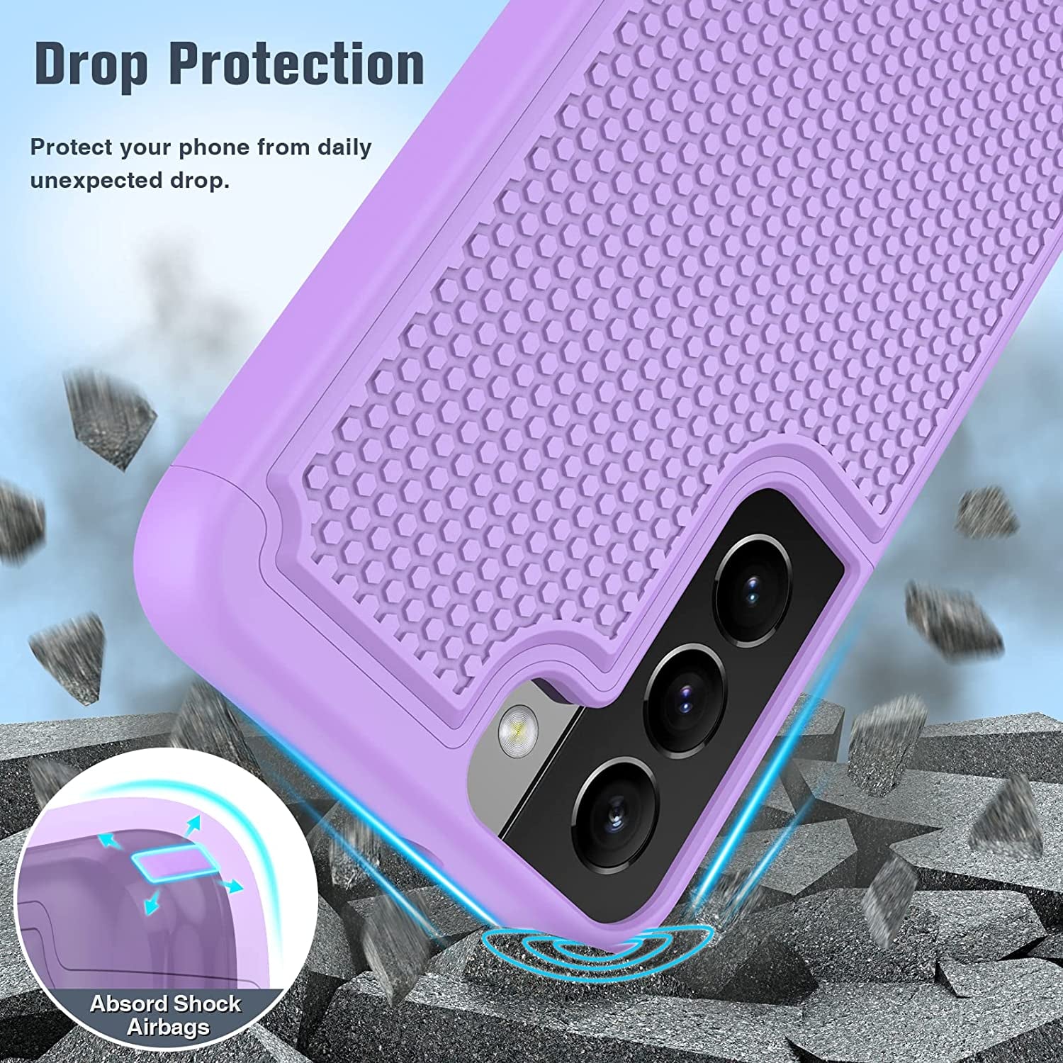 BNIUT for Samsung Galaxy S22 5G Case: Dual Layer Protective Heavy Duty Cell Phone Cover Shockproof Rugged with Non Slip Textured Back - Military Protection Bumper Tough - 6.1Inch (Girly Purple)  binghexin   