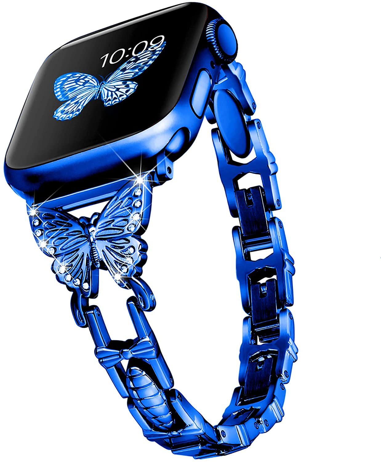 Wipalor Compatible with Apple Watch Band 42Mm 44Mm 45Mm 49Mm, Lightweight for Women, Easy Adjustable Bracelet, Shiny Diamond on Butterfly, Jewelry Metal Strap for Iwatch Series 8 7 6 5 4 3 2 1 SE Ultra(Rose Gold)  NB-tech Company Youthful Blue 42/44/45/49 mm 