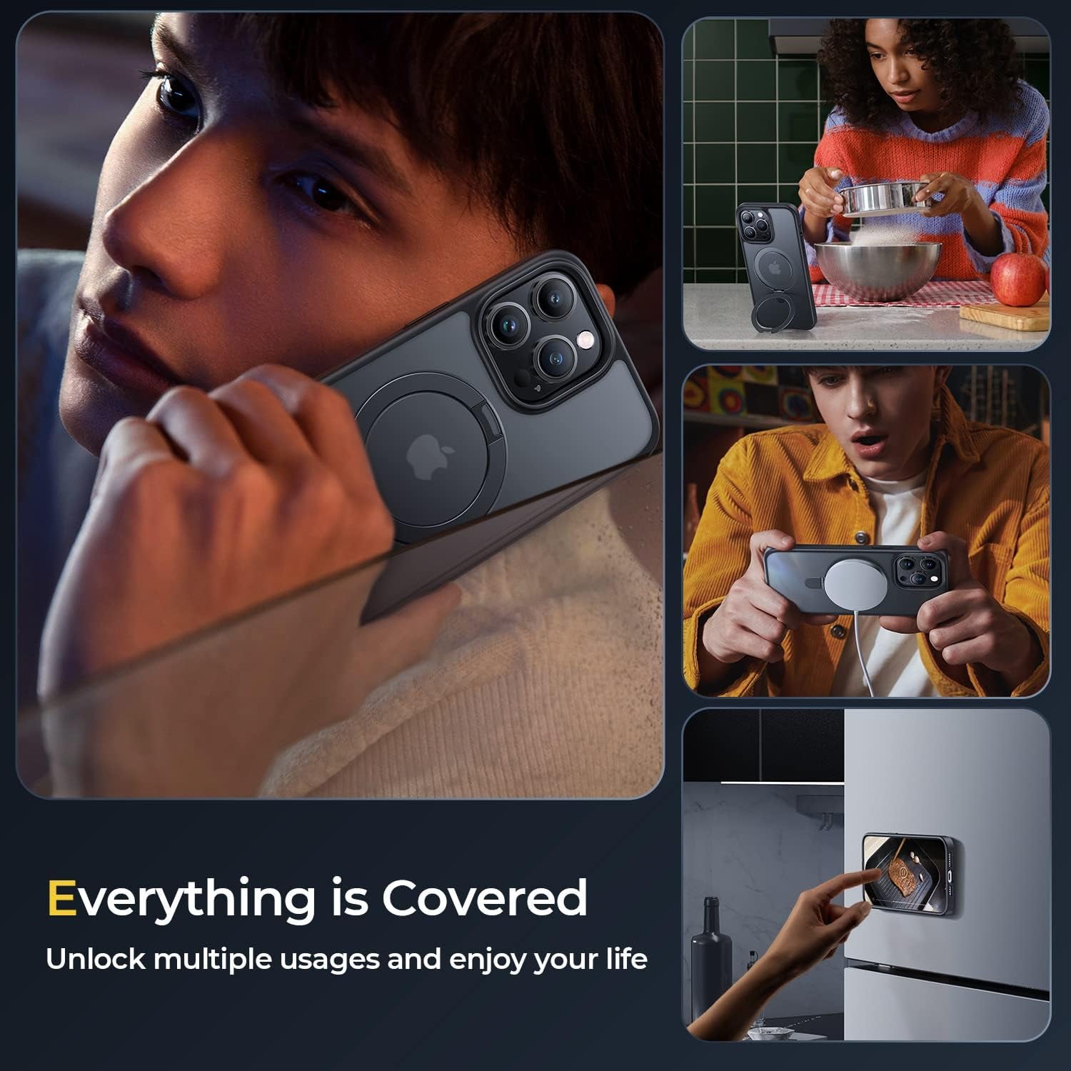 Simtect Iphone 14 Pro Max Case: Magnetic Invisible Stand, Military Grade Shockproof, Magsafe Compatible, Slim Translucent Matte Black Bumper  Simtect   