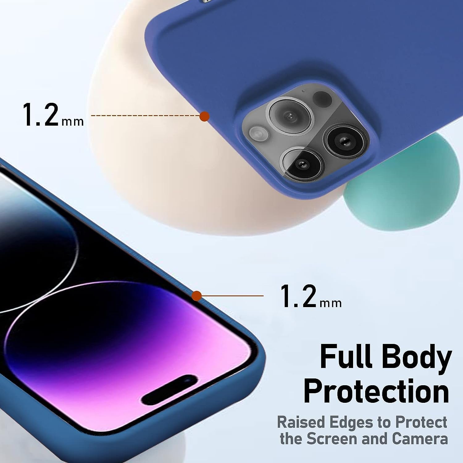 YOZEB Silicone Case Designed for Iphone 14 Pro Max, Shockproof Anti-Scratch and Anti-Fingerprint 4-Layer Full Body Protective Cover Slim Phone Case Compatible with Iphone 14 Pro Max 6.7 Inches (Blue)  YOZEB   