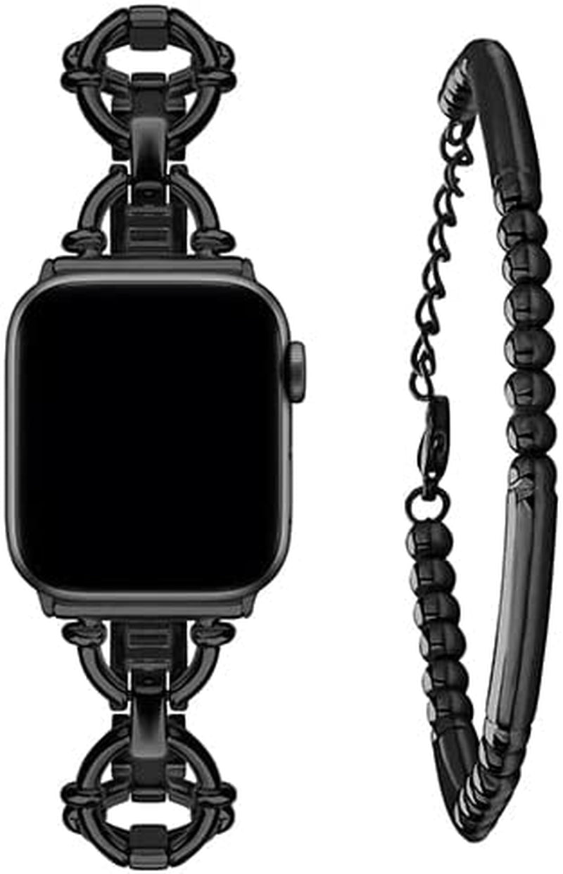 Wutwuk Compatible with Apple Watch Band 38Mm 40Mm 41Mm, Iwatch Bands Strap for Apple Watch SE Series 8 7 6 5 4 3 2 1, Women Dressy Roman Numerals Bangle Bracelets Set, Gold  wutwuk Black+Tube 38mm/40mm/41mm 