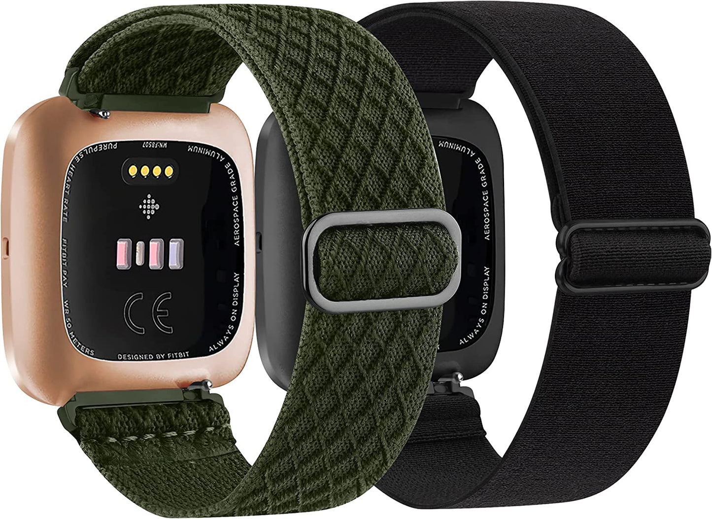 2 Pack Elastic Bands Compatible with Fitbit Versa 2 / Versa/Versa Lite/Versa SE for Women Men, Adjustable Nylon Sport Stretchy Wristband for Fitbit Versa/Versa 2 (Black+Leopard)  Meliya   