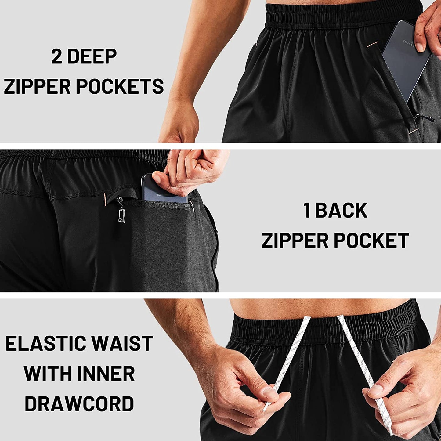 MIER Men'S Quick Dry Running Shorts with Zipper Pocket, Elastic Waist Athletic Workout Exercise Fitness Shorts, 7 Inch  MIER   