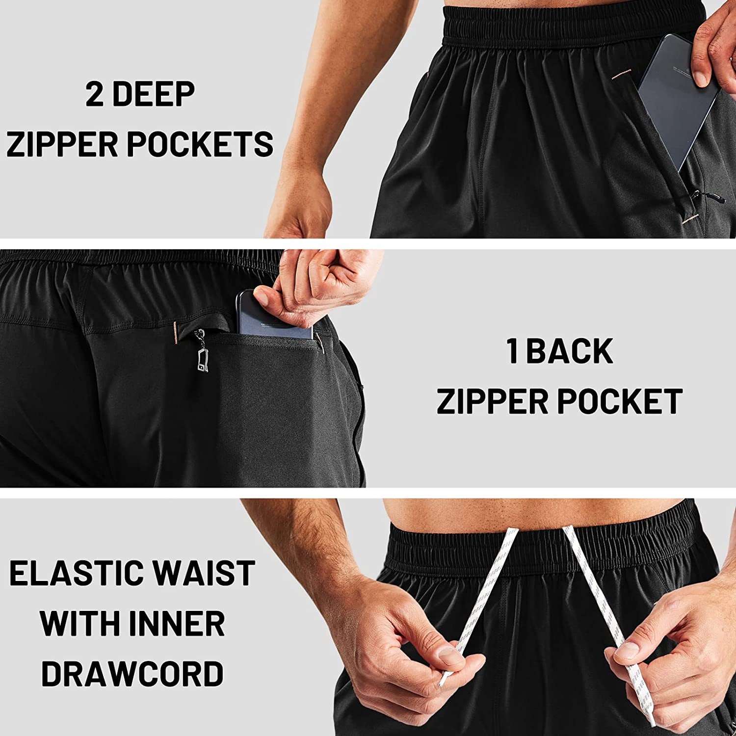MIER Men'S Quick Dry Running Shorts with Zipper Pocket, Elastic Waist Athletic Workout Exercise Fitness Shorts, 7 Inch  MIER   