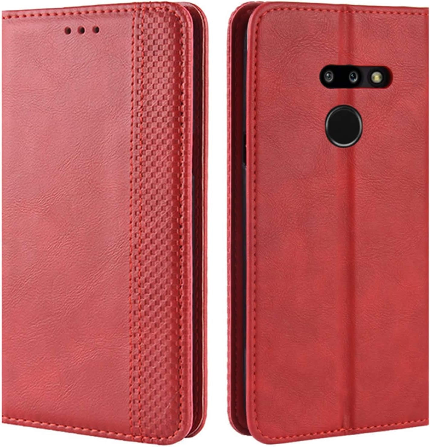 Hualubro LG G8 Thinq Case, LG G8 Case, Retro PU Leather Full Body Shockproof Wallet Flip Case Cover with Card Slot Holder and Magnetic Closure for LG G8 Thinq Phone Case (Brown)  HualuBro Red  