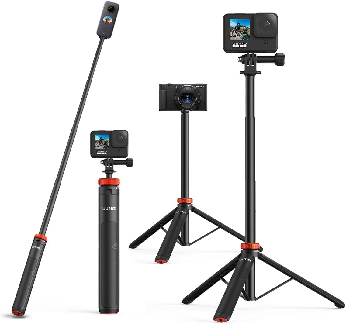 Uurig Telescopic Selfie Stick Long with Tripod, Waterproof Hand Grip, for Insta360 Gopro Hero 10 9 8 7 6 5 4 3 2, Fusion, Max, Session, AKASO, SJCAM, DJI OSMO Action Cameras  VRIG Select   