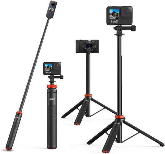 Uurig Telescopic Selfie Stick Long with Tripod, Waterproof Hand Grip, for Insta360 Gopro Hero 10 9 8 7 6 5 4 3 2, Fusion, Max, Session, AKASO, SJCAM, DJI OSMO Action Cameras  VRIG Select   