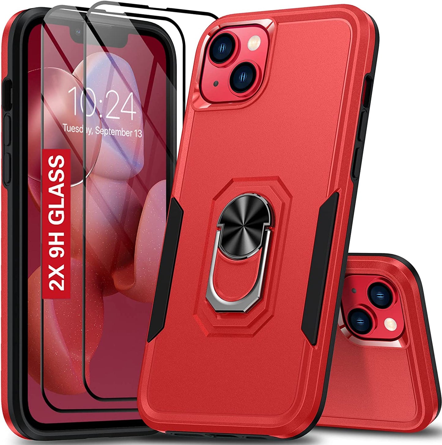 Oterkin for Iphone 14 Pro Case,Iphone 14 Pro Phone Case with [360°Rotatable Stand Ring][2Pcs 9H HD Tempered Glass Screen Protector][10Ft Military Grade Shockproof] Case for Iphone 14 Pro (Blue)  Oterkin Red Iphone 14 Plus 