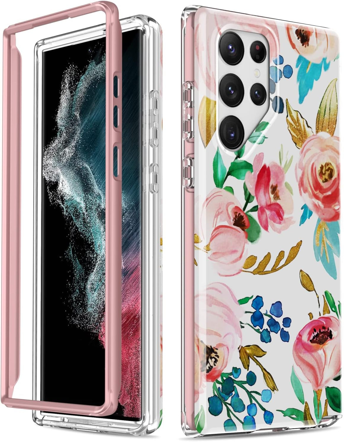 SEXYMOM for Samsung Galaxy S22 Ultra Case,Military Grade Durable Shockproof Cover with Fashion Designs for Women Girls,Slim Fit Protective Phone Case for Galaxy S22 Ultra 6.8" Fanstic Rainbow  SEXYMOM Nice Flower Painting  